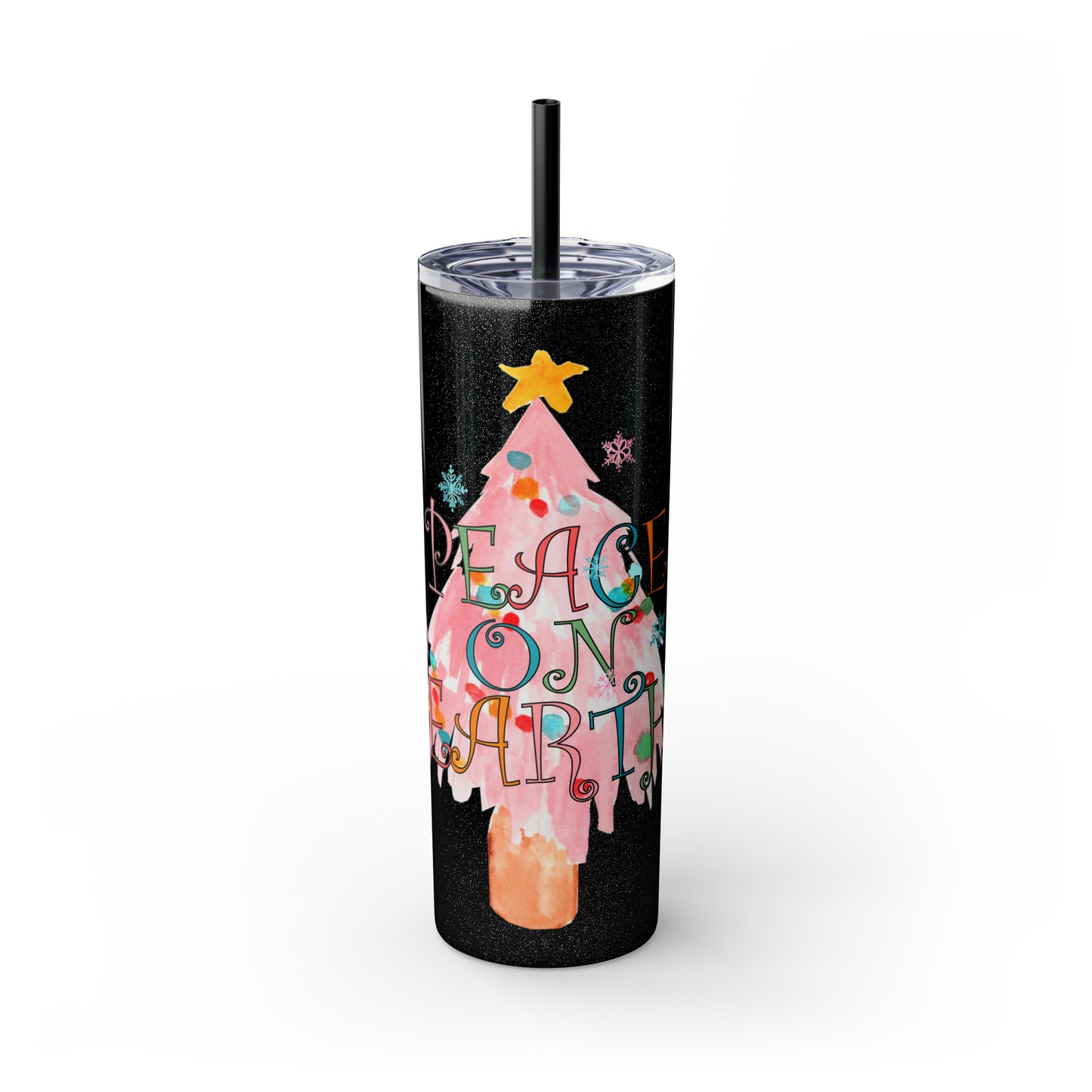 Peace on Earth Christmas/ Holiday Skinny Tumbler with Pick your Color Straw, 20oz