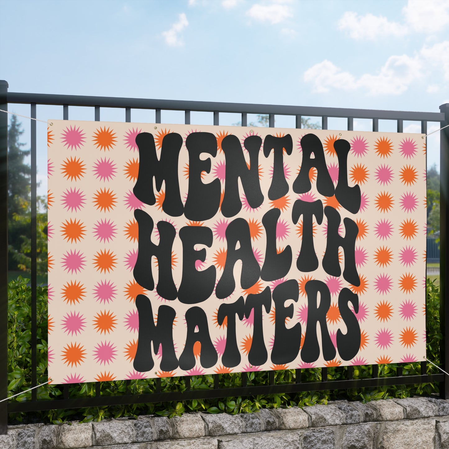 Retro Mental Health Matters Matte Banner - White