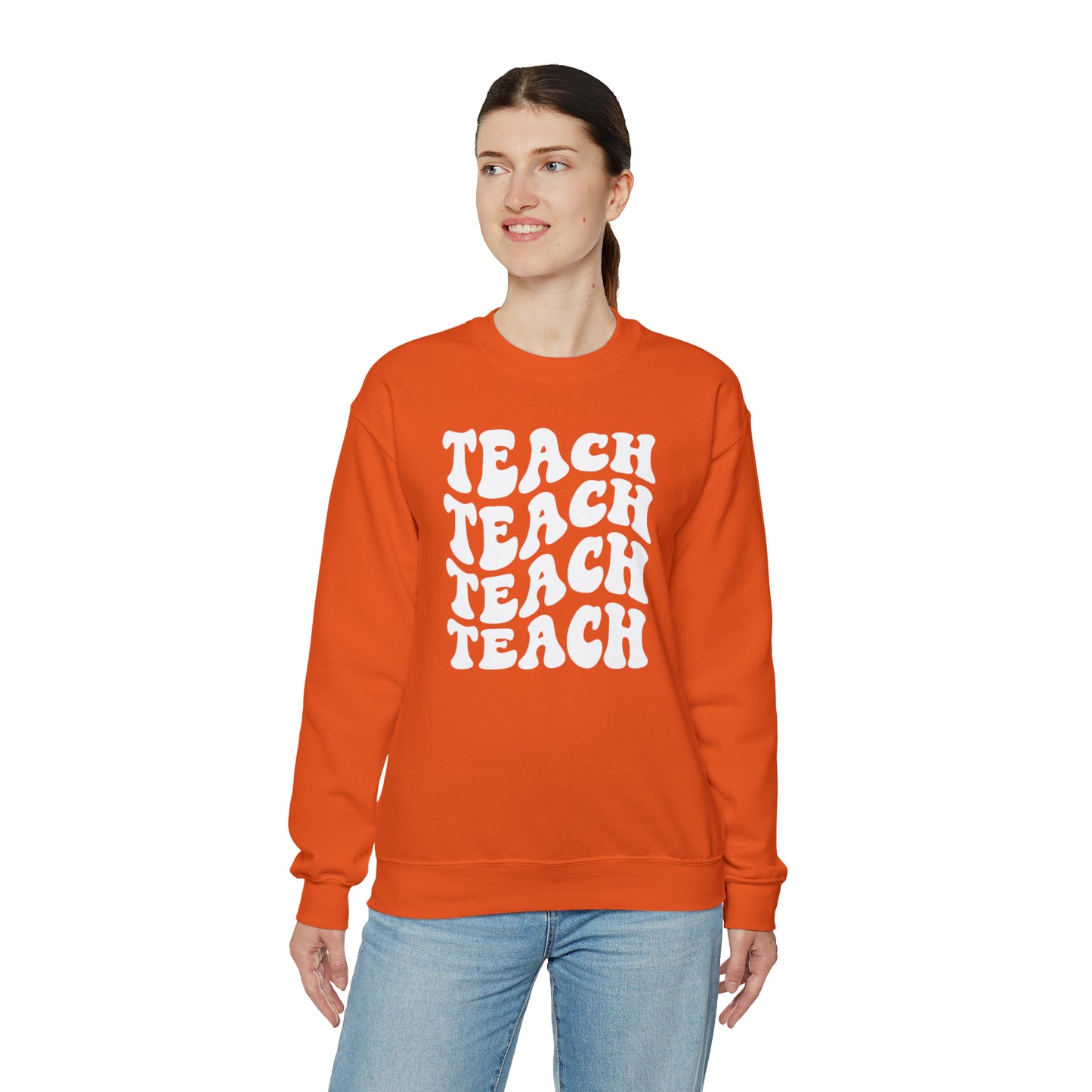 Teach Teach Teach Teach White Logo Unisex Heavy Blend™ Crewneck Sweatshirt