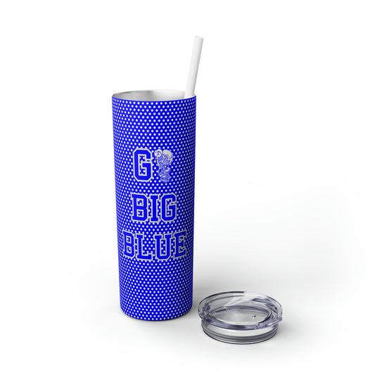 Go Big Blue Polka Dot Freeburg Midgets Skinny Tumbler with Pick your Color Straw, 20oz