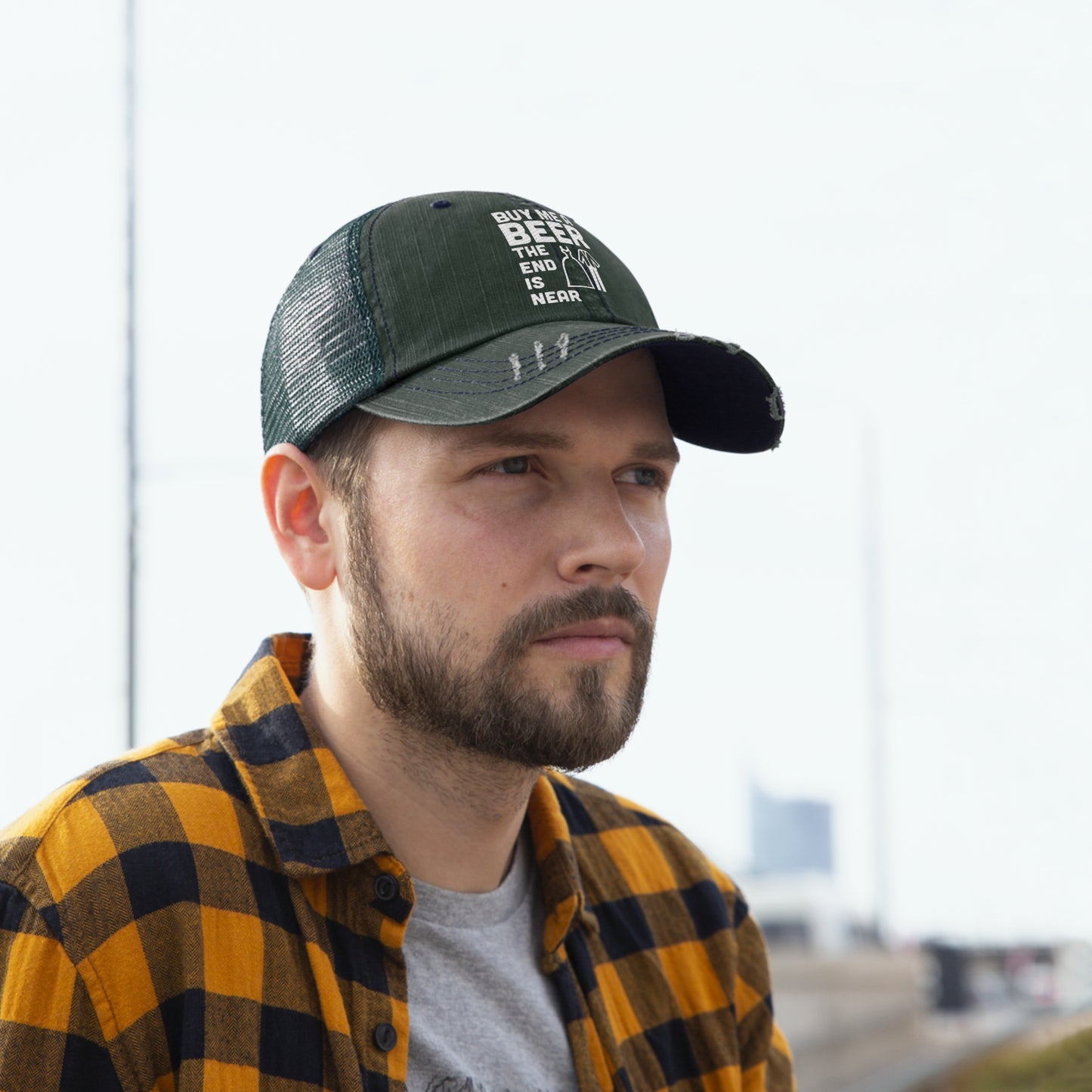 Buy Me a Beer the End is Near Wedding/Bachelor/Bachelorette Unisex Trucker Hat