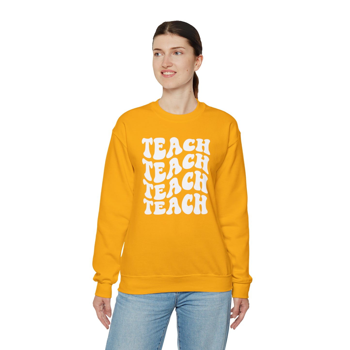 Teach Teach Teach Teach White Logo Unisex Heavy Blend™ Crewneck Sweatshirt