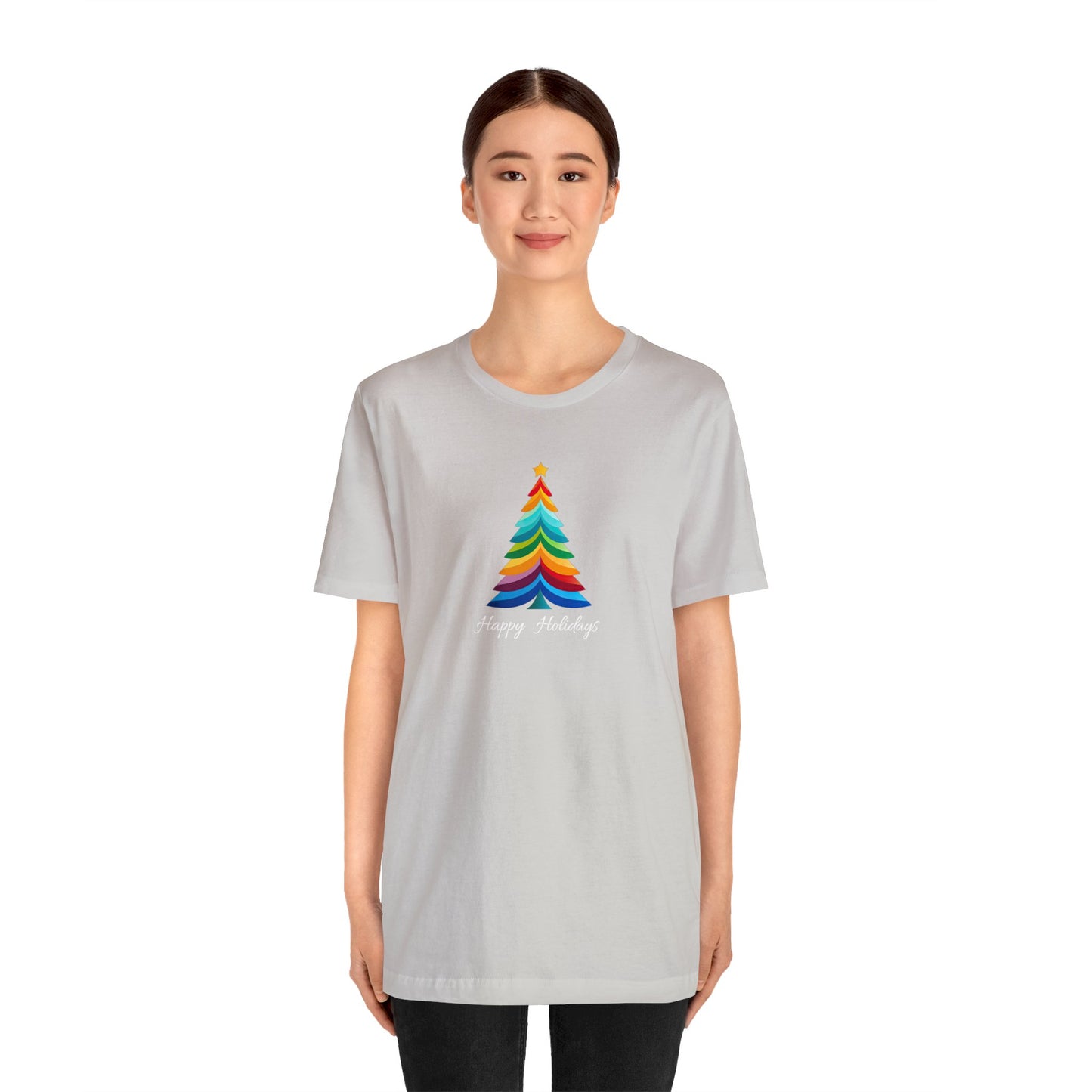 Happy Holidays Layered Christmas Tree Bella Jersey Short Sleeve Tee (Unisex)