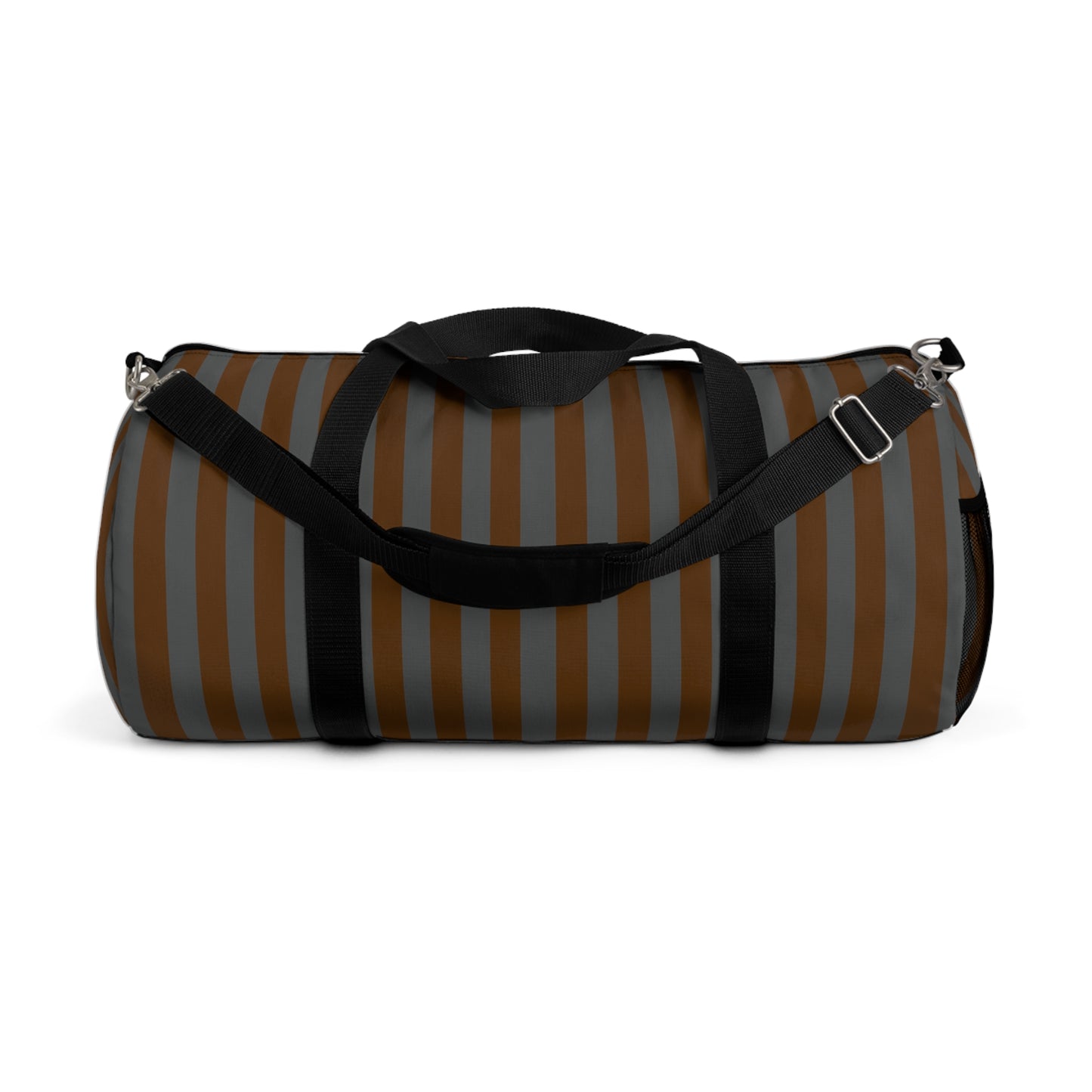 Brown and Gray Striped Duffel Bag