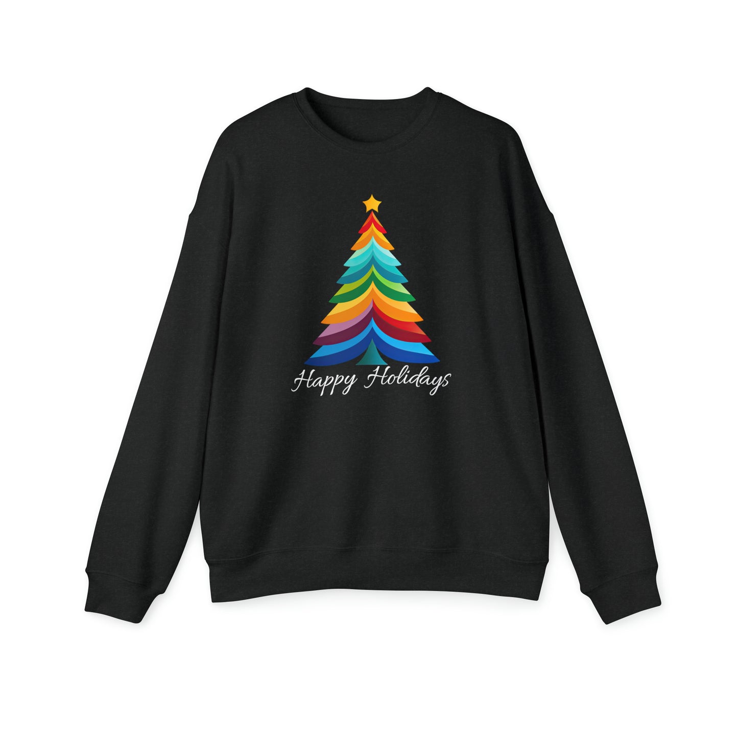 Happy Holidays Layered Rainbow Christmas Tree Unisex Drop Shoulder Bella Sweatshirt