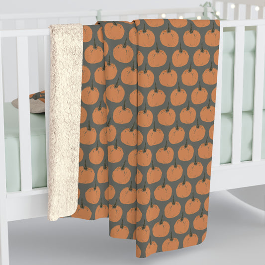 Halloween/ Fall Simple Pumpkin Green Pattern Sherpa Fleece Blanket