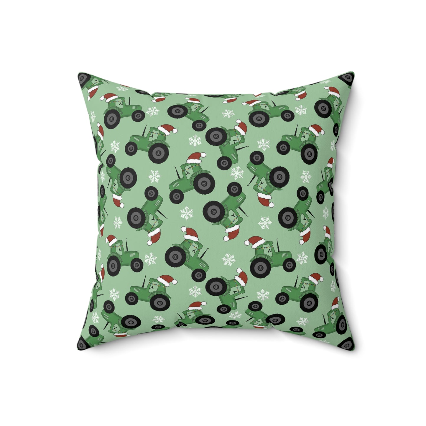 Christmas Green Tractor Print/ Holiday Polyester Square Pillow