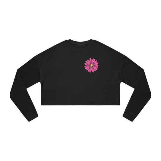 Front and Back Design - Positive Energy Hot Pink Floral Cropped Sweatshirt - Black