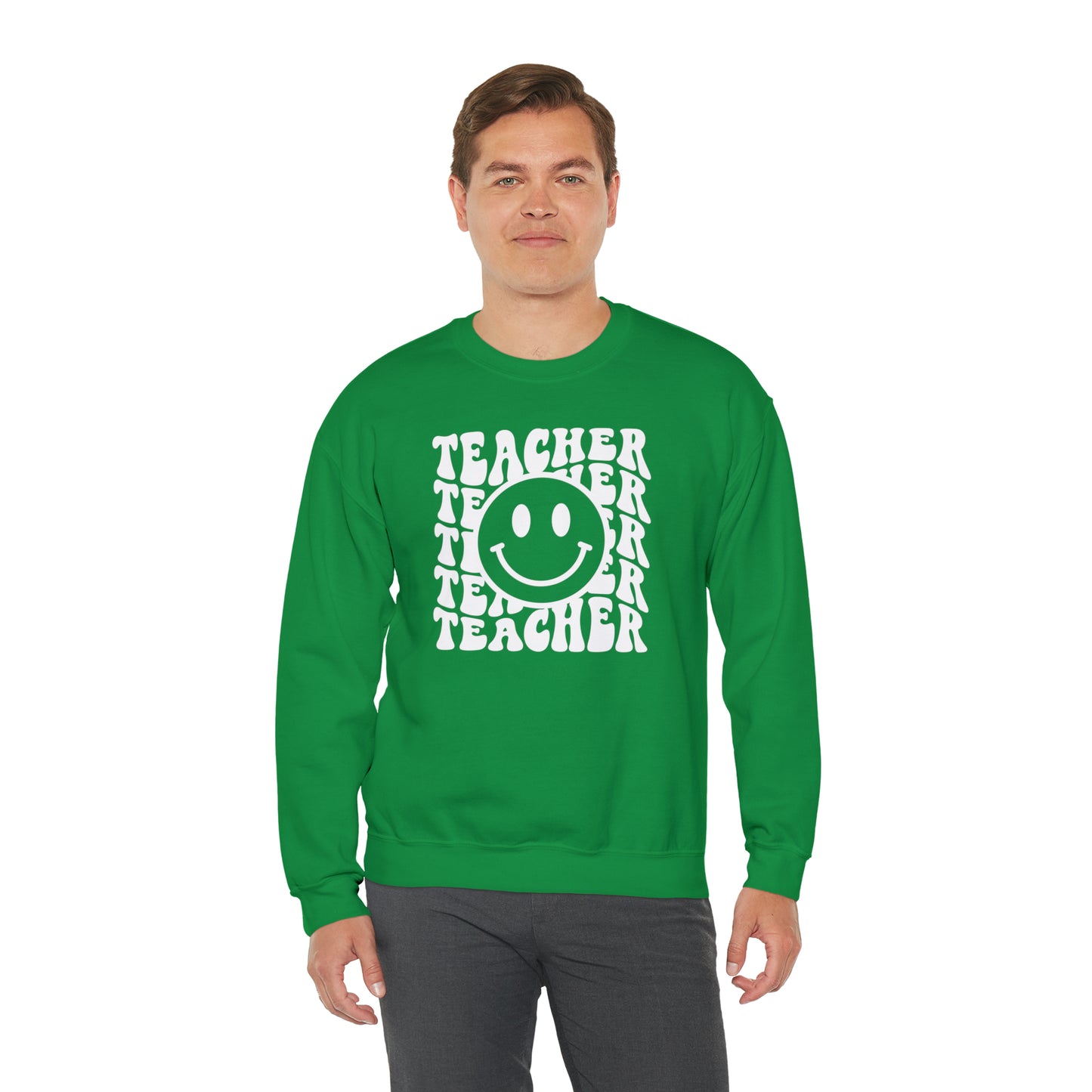 Teacher with Smiley Face White Logo Unisex Heavy Blend™ Crewneck Sweatshirt