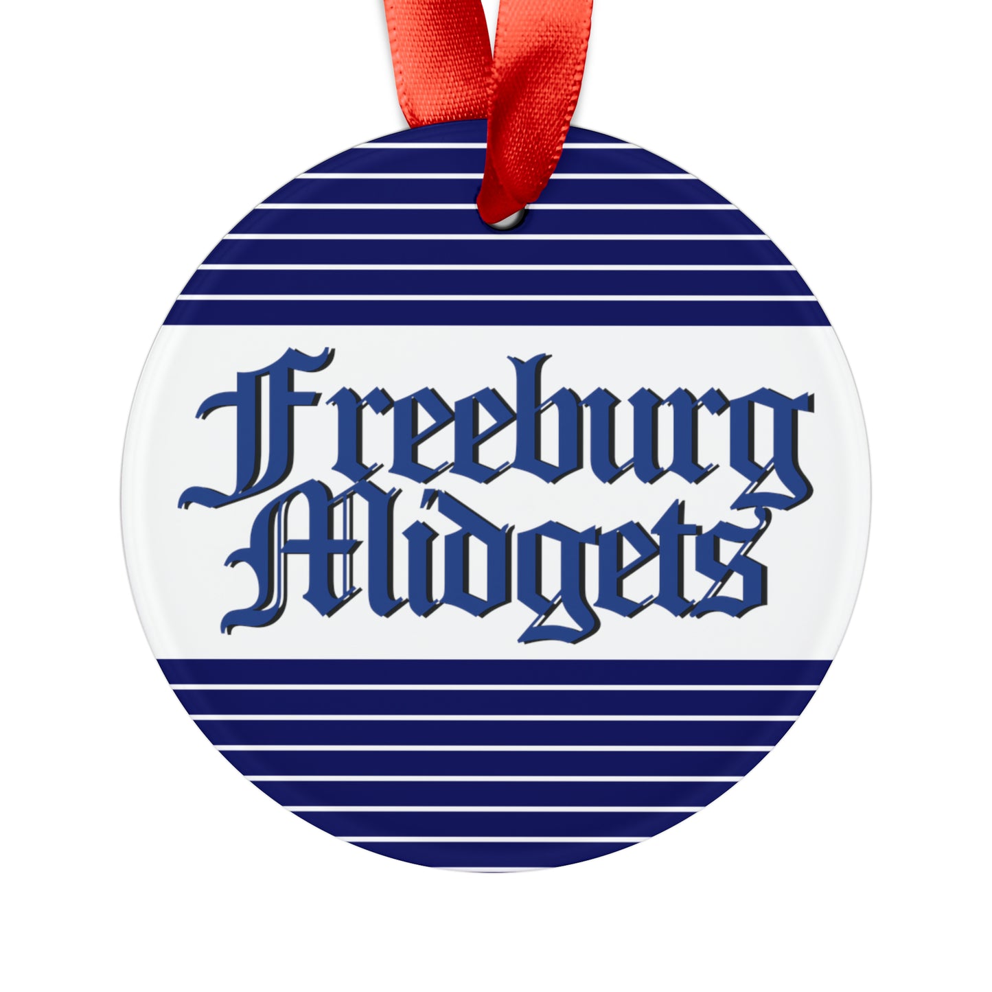 Freeburg Midgets Blue and White Striped Ornament with Ribbon - white