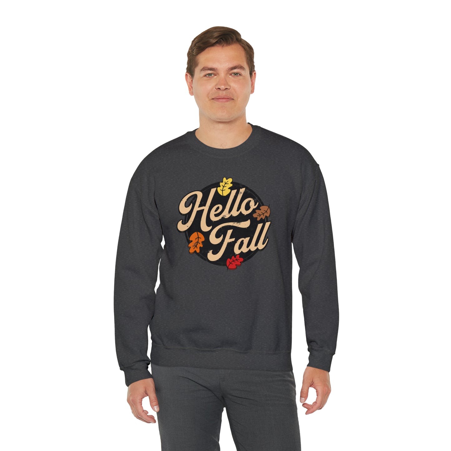 Hello Fall Halloween Retro Warm Colored  Unisex Heavy Blend™ Crewneck Sweatshirt