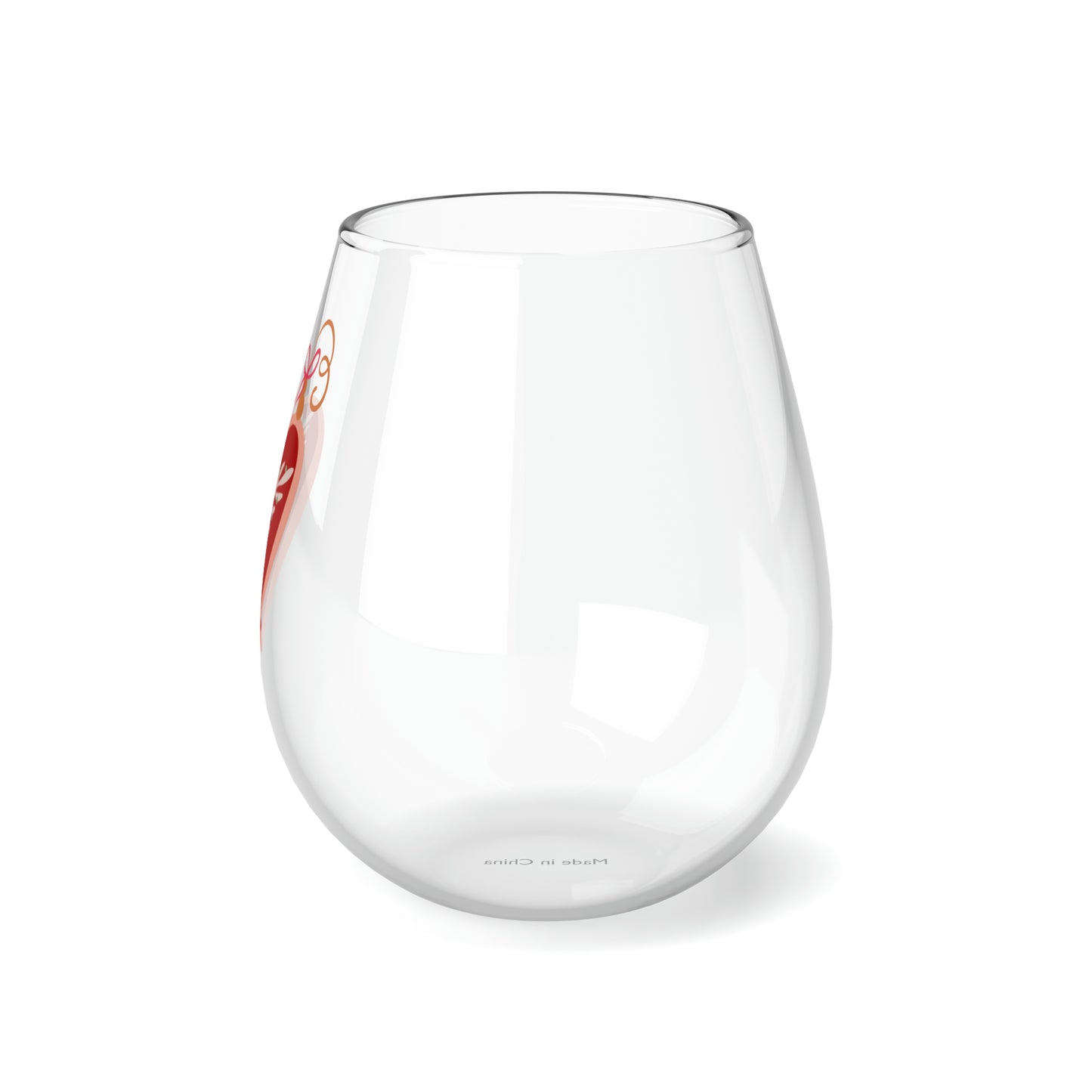 Heart Ornament Stemless Wine/ Glass, 11.75oz