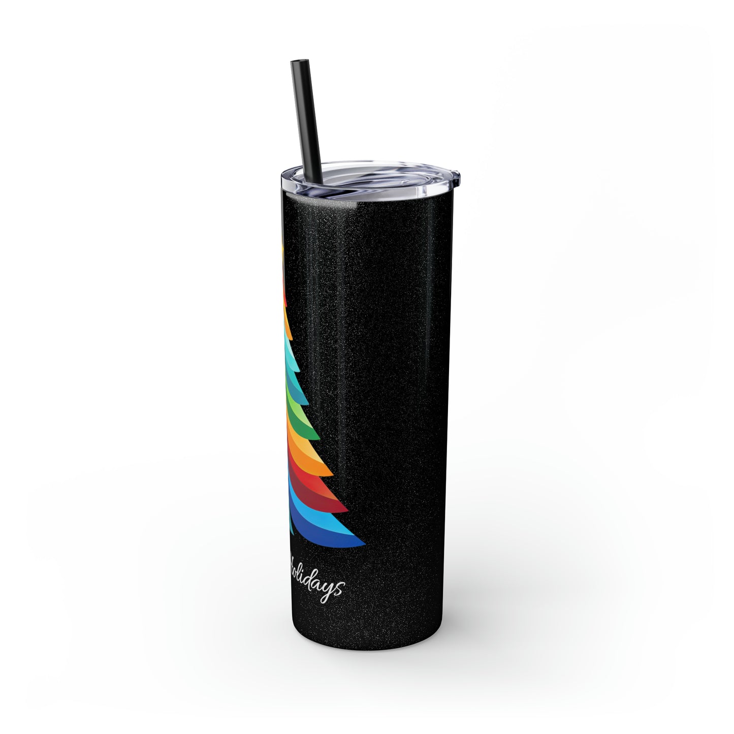 Happy Holidays Layered Rainbow Christmas Tree Skinny Tumbler with Pick your Color Straw, 20oz