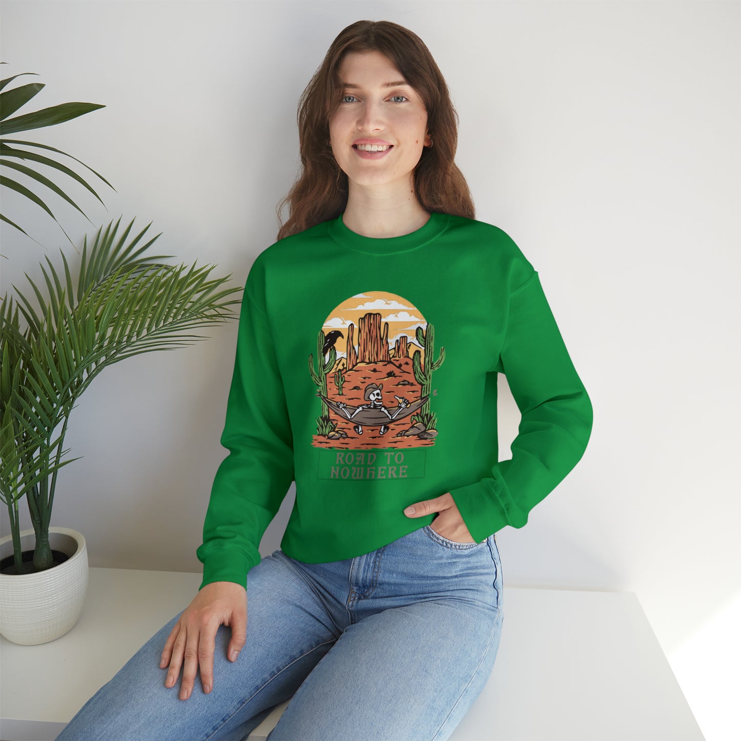 Road to Nowhere Skeleton Fall Halloween Retro Warm Colored  Unisex Heavy Blend™ Crewneck Sweatshirt