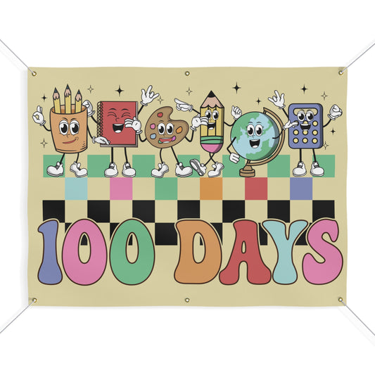 100 Days of School School Checkerboard Supply Characters  Matte Banner