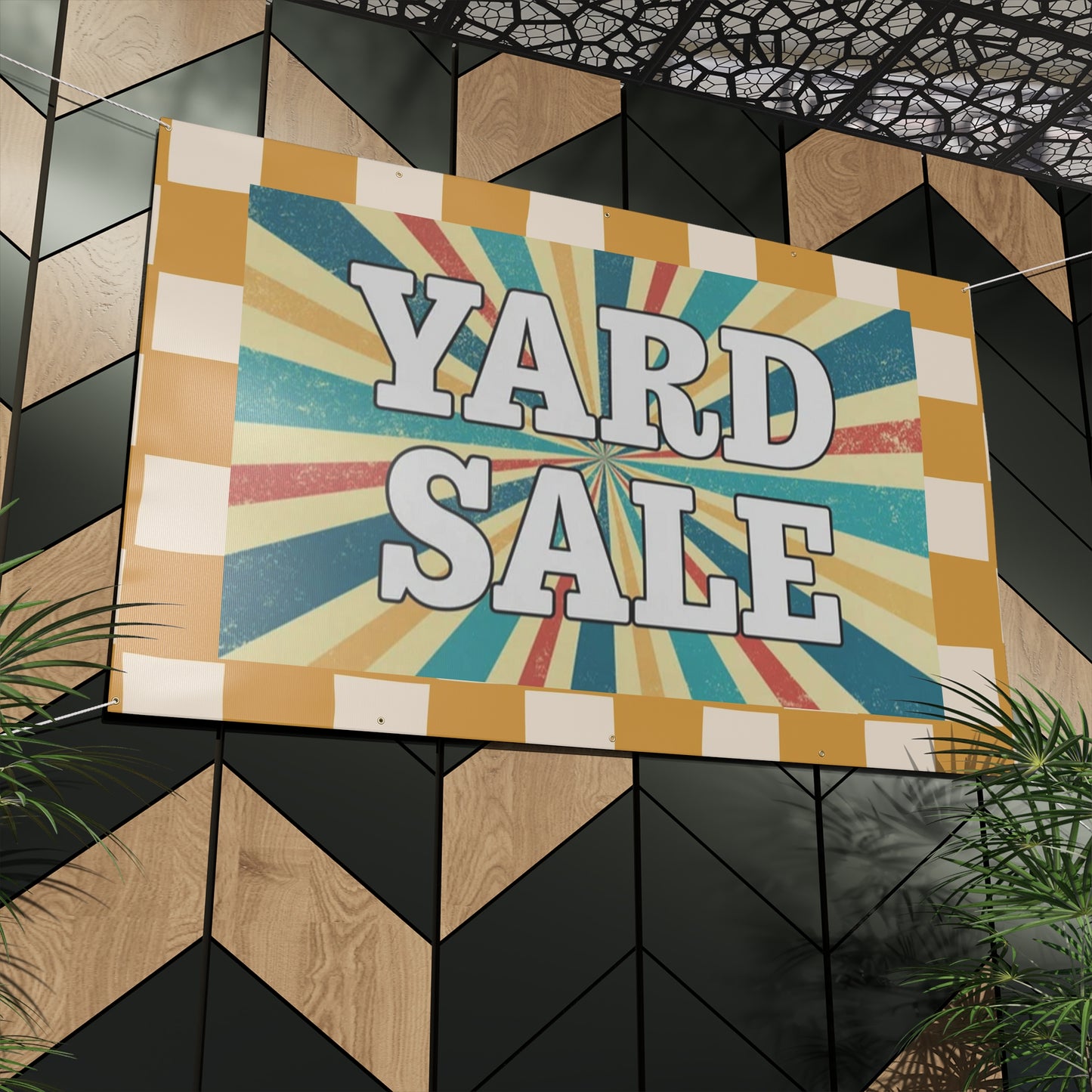 Retro Golden Checkerboard Yard Sale Sign/ Matte Banner