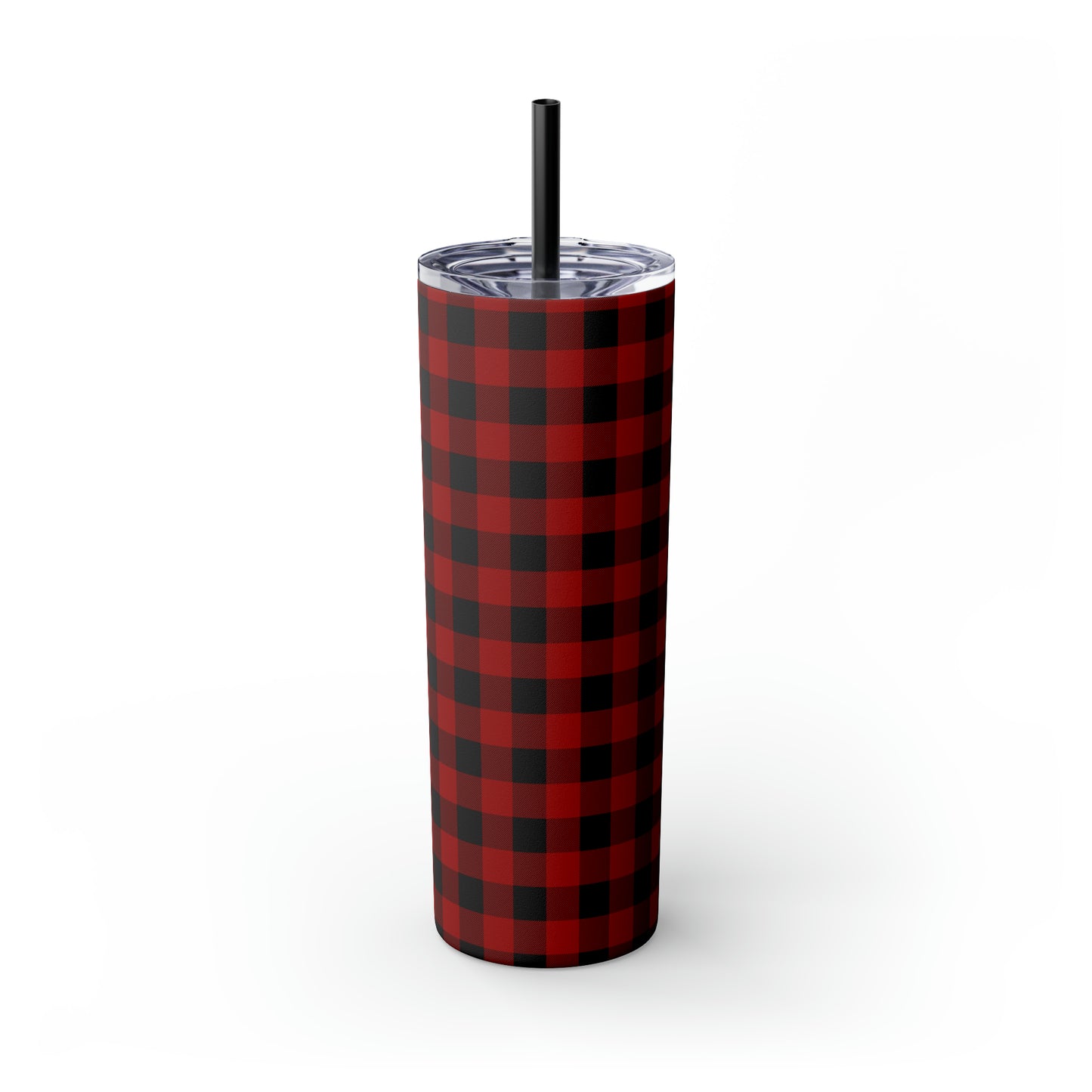 Red and Black Plaid/ Buffalo Plaid Skinny Tumbler with Straw, 20oz