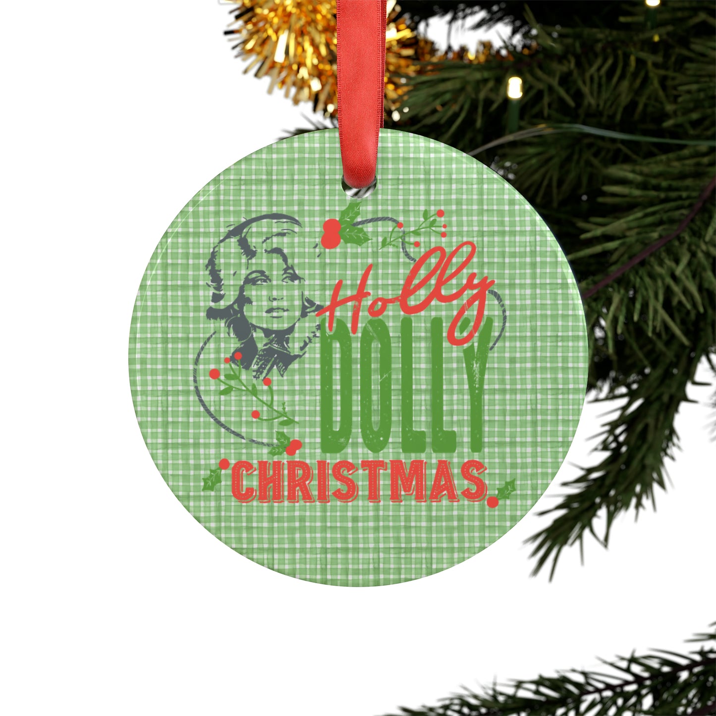 Holly Dolly Christmas Ornament with Ribbon