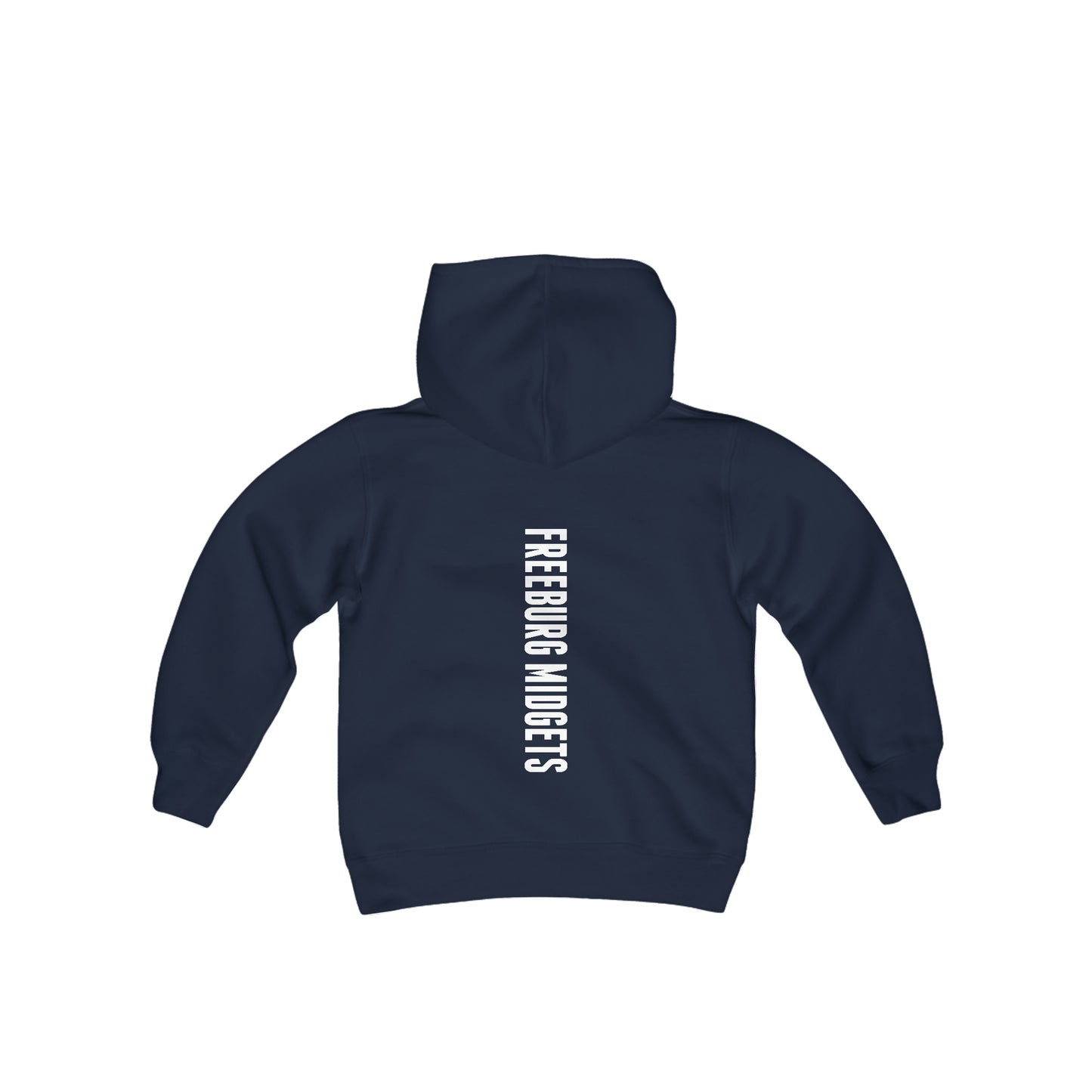 YOUTH - Front and Back Design - Varsity F and Vertical Freeburg Midgets Logo Youth Heavy Blend Hooded Sweatshirt