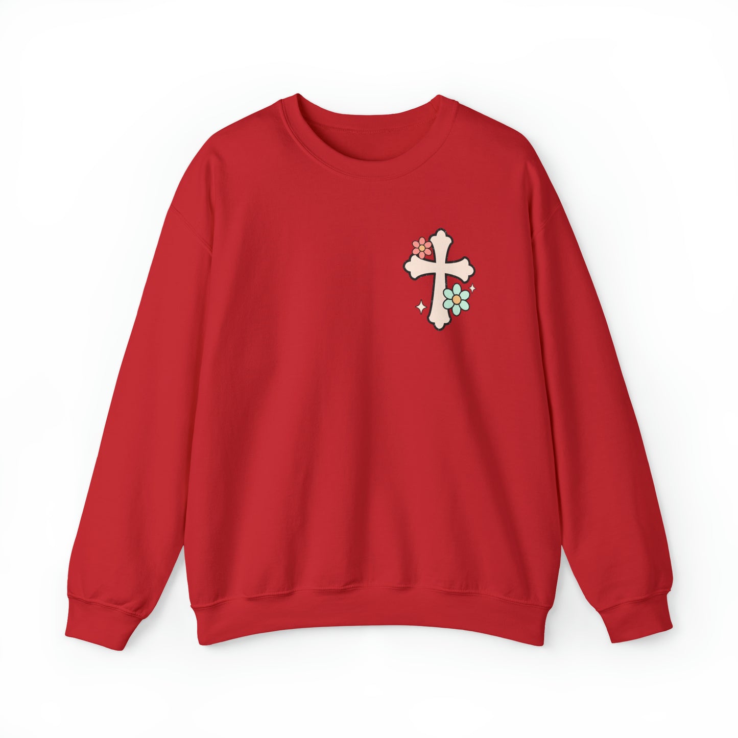 Vintage Grow in Grace with Cross Boho Color Print -  Front and Back Design Heavy Blend™ Crewneck Sweatshirt