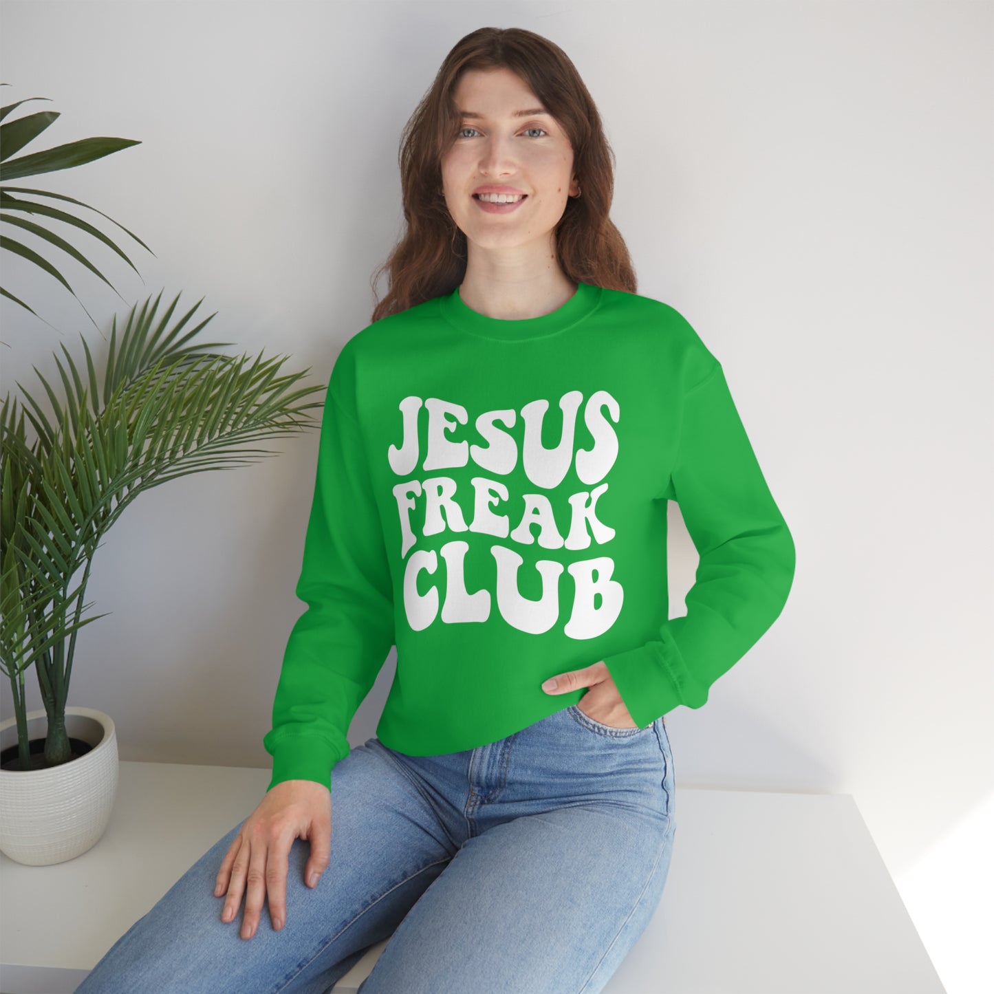 Vintage Jesus Freak Club White Logo Unisex Heavy Blend™ Crewneck Sweatshirt