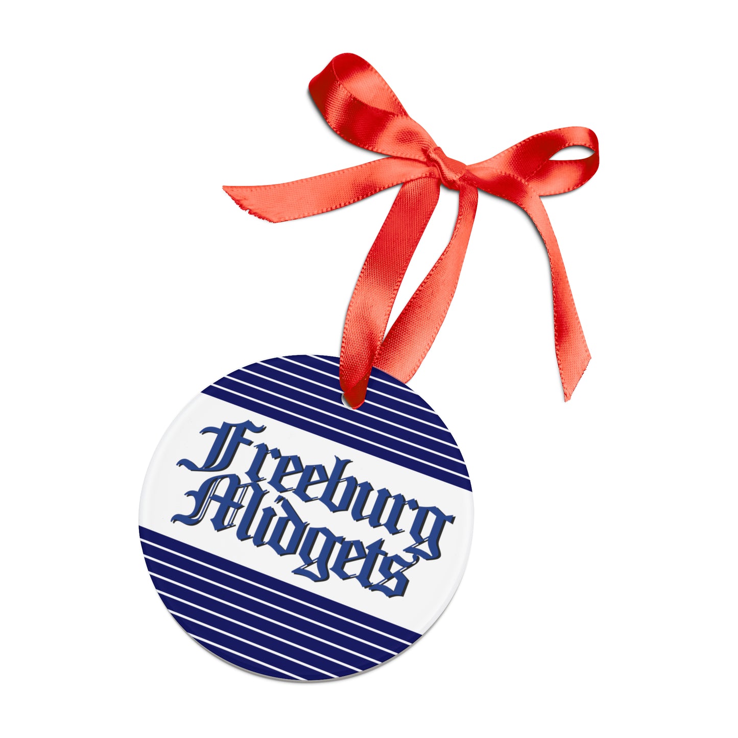 Freeburg Midgets Blue and White Striped Ornament with Ribbon - white