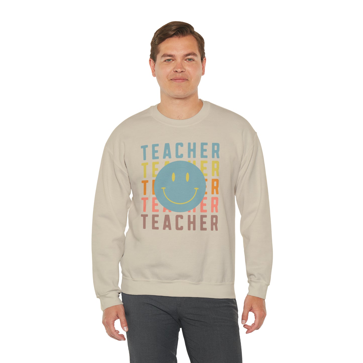 Multi Colored Teacher with Smiley Face Unisex Heavy Blend™ Crewneck Sweatshirt