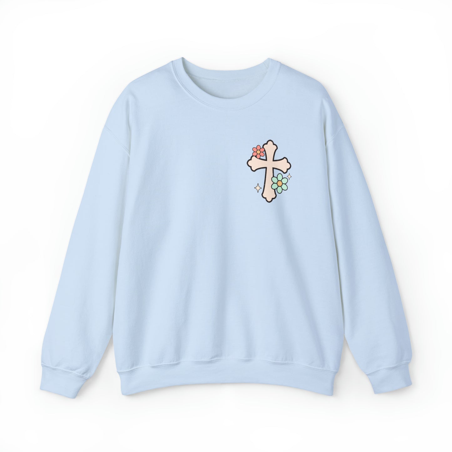 Vintage Grow in Grace with Cross Boho Color Print -  Front and Back Design Heavy Blend™ Crewneck Sweatshirt