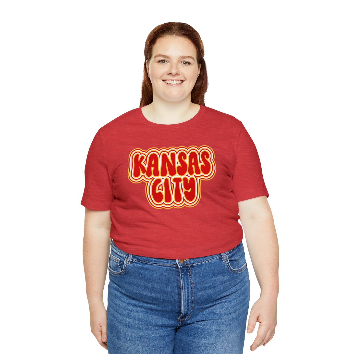 Swift Kelce Football Bubble Font Bella Jersey Short Sleeve Tee (Unisex) - Front and Back Design