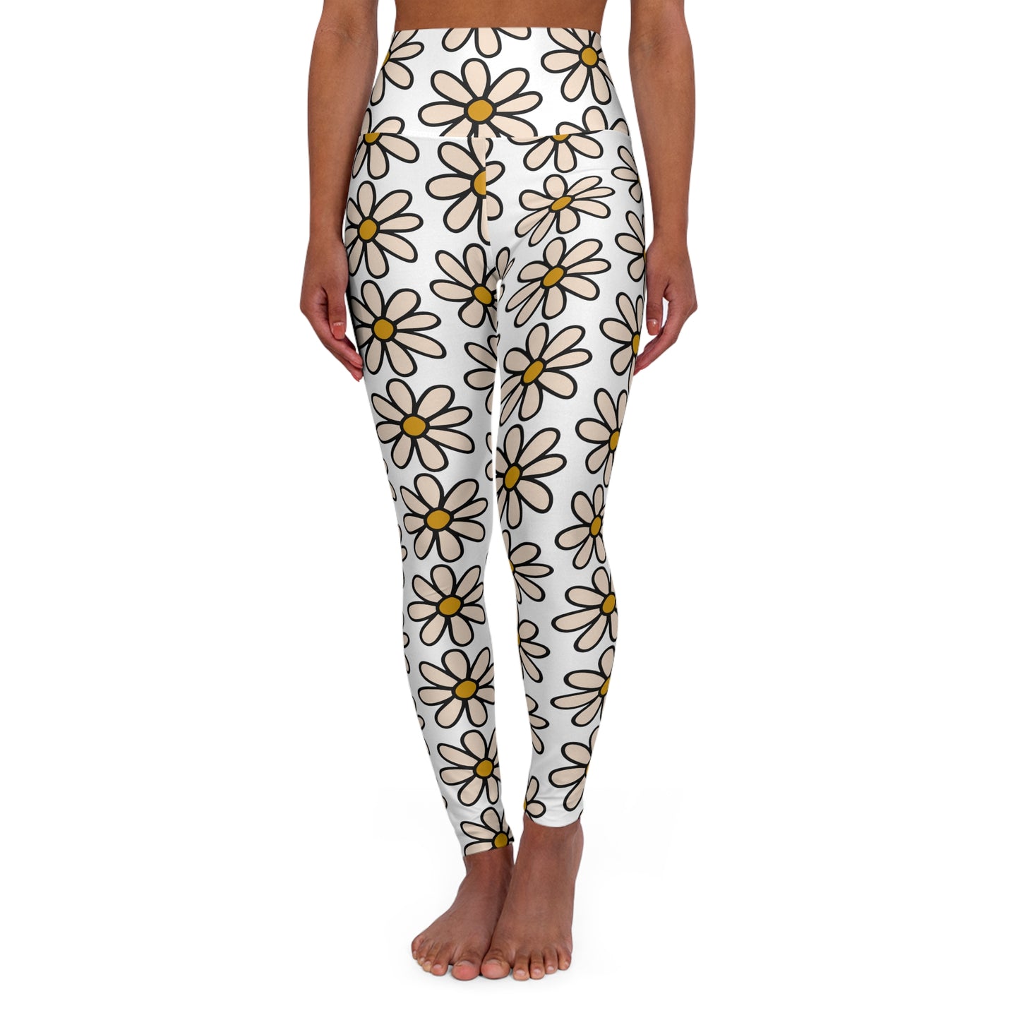 Peach Daisy Patterned Christian and Faith High Waisted Yoga Leggings