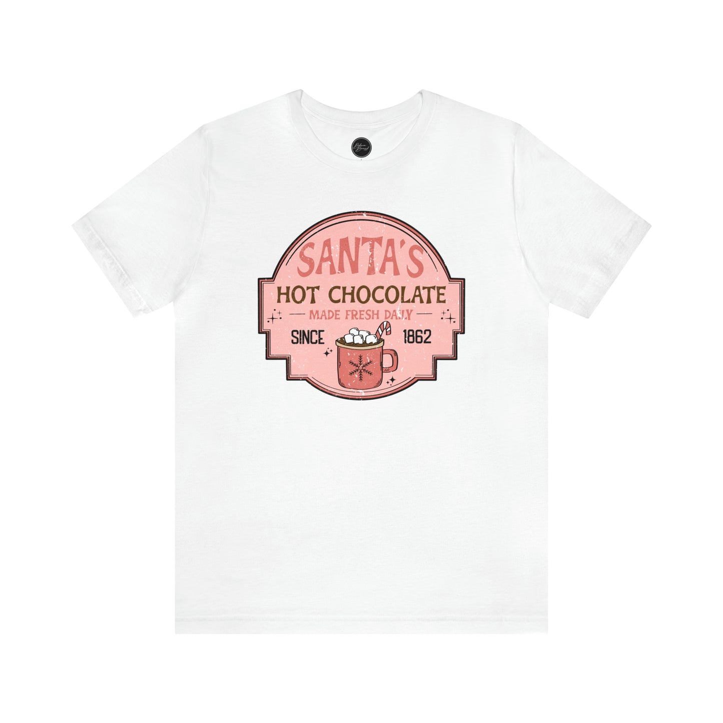 Santa's Hot Chocolate Pink Christmas/ Holiday Bella Jersey Short Sleeve Tee (Unisex)