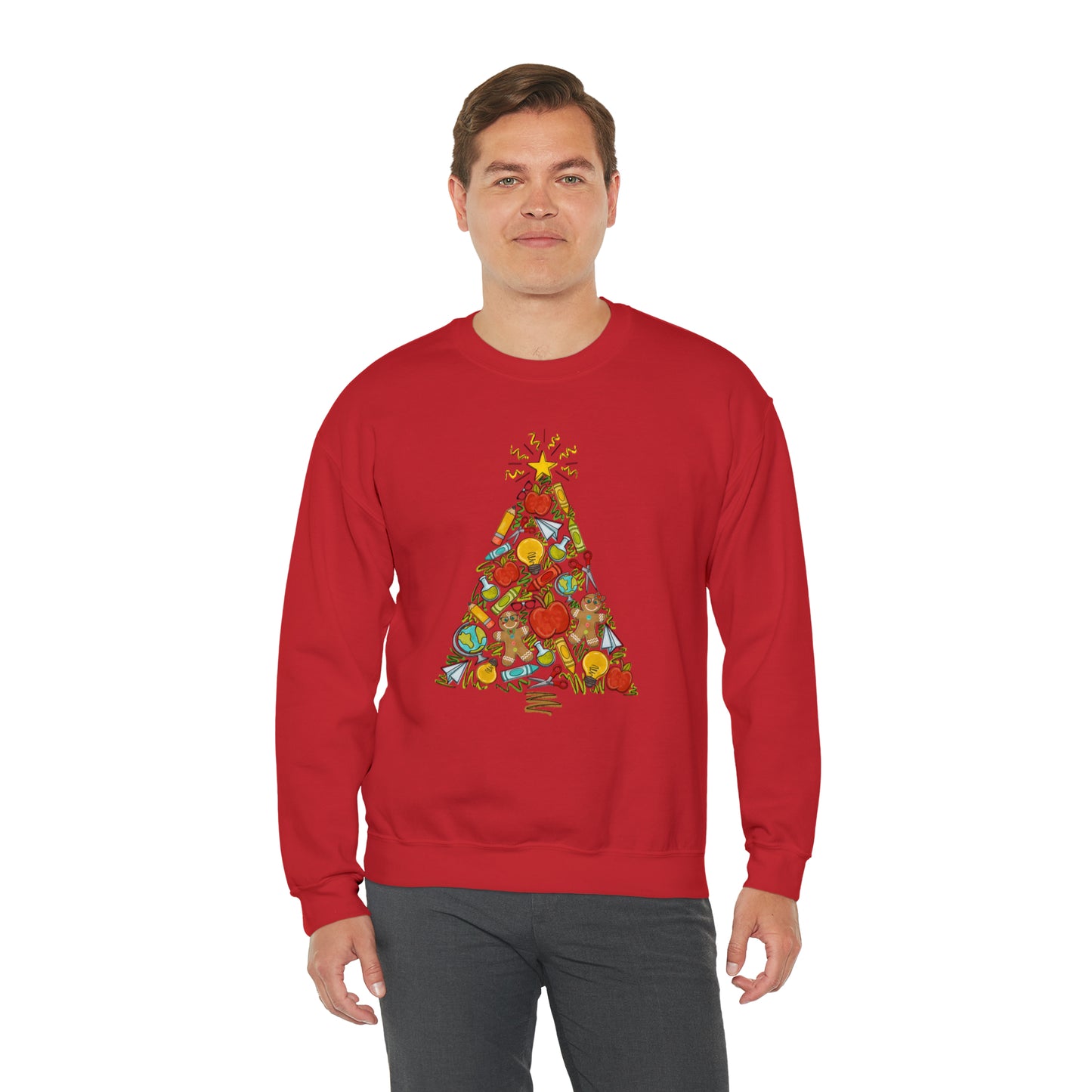 Teacher Supplies Christmas Tree Heavyweight Crewneck Sweatshirt