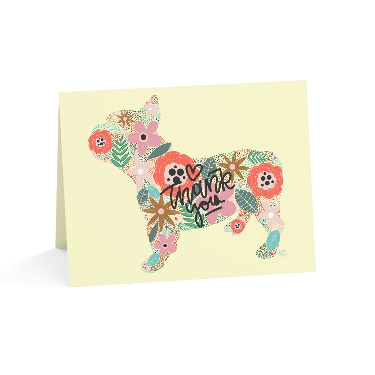 Floral Frenchie Dog Greeting Cards (1, 10, 30, and 50pcs)