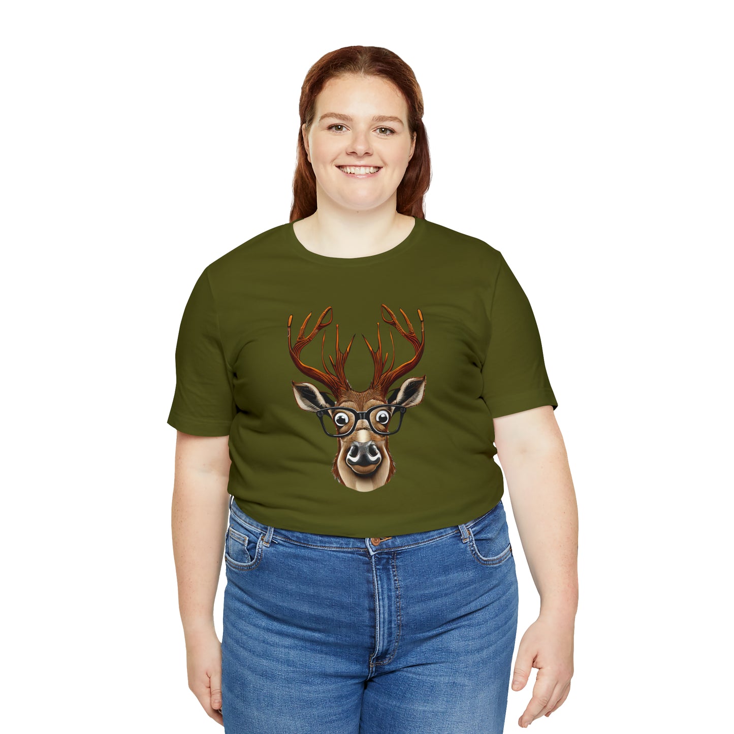 Deer/ Reindeer with Glasses Country and Christmas Unisex Jersey Short Sleeve Tee