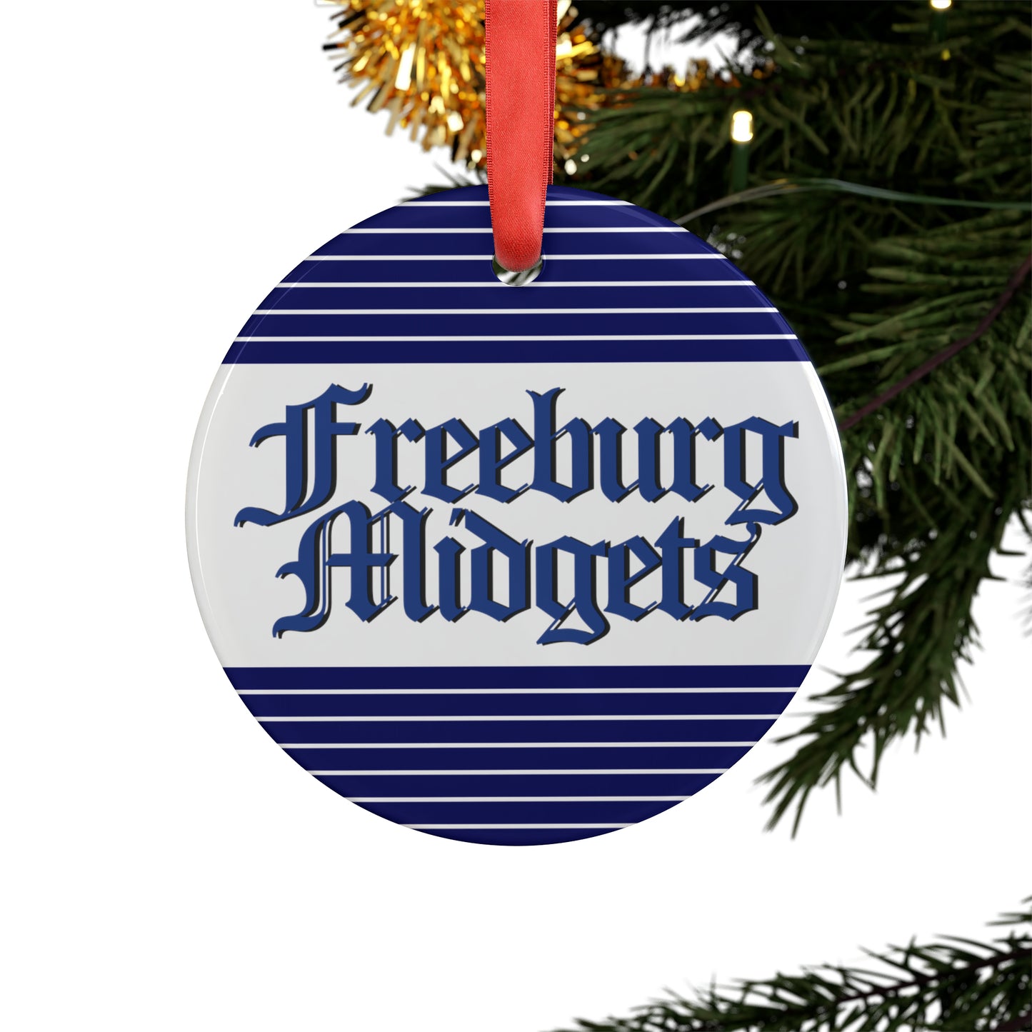 Freeburg Midgets Blue and White Striped Ornament with Ribbon - white