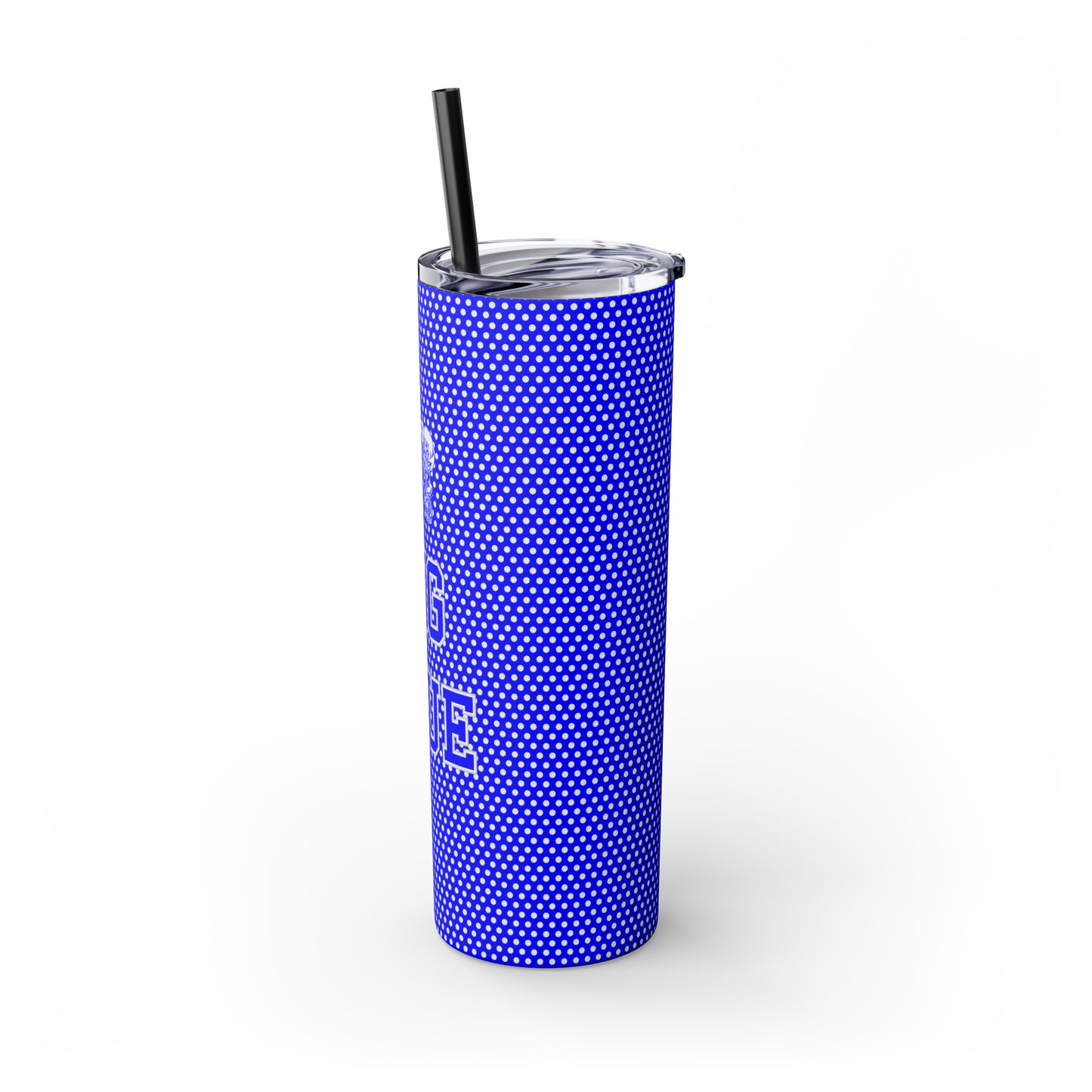 Go Big Blue Polka Dot Freeburg Midgets Skinny Tumbler with Pick your Color Straw, 20oz