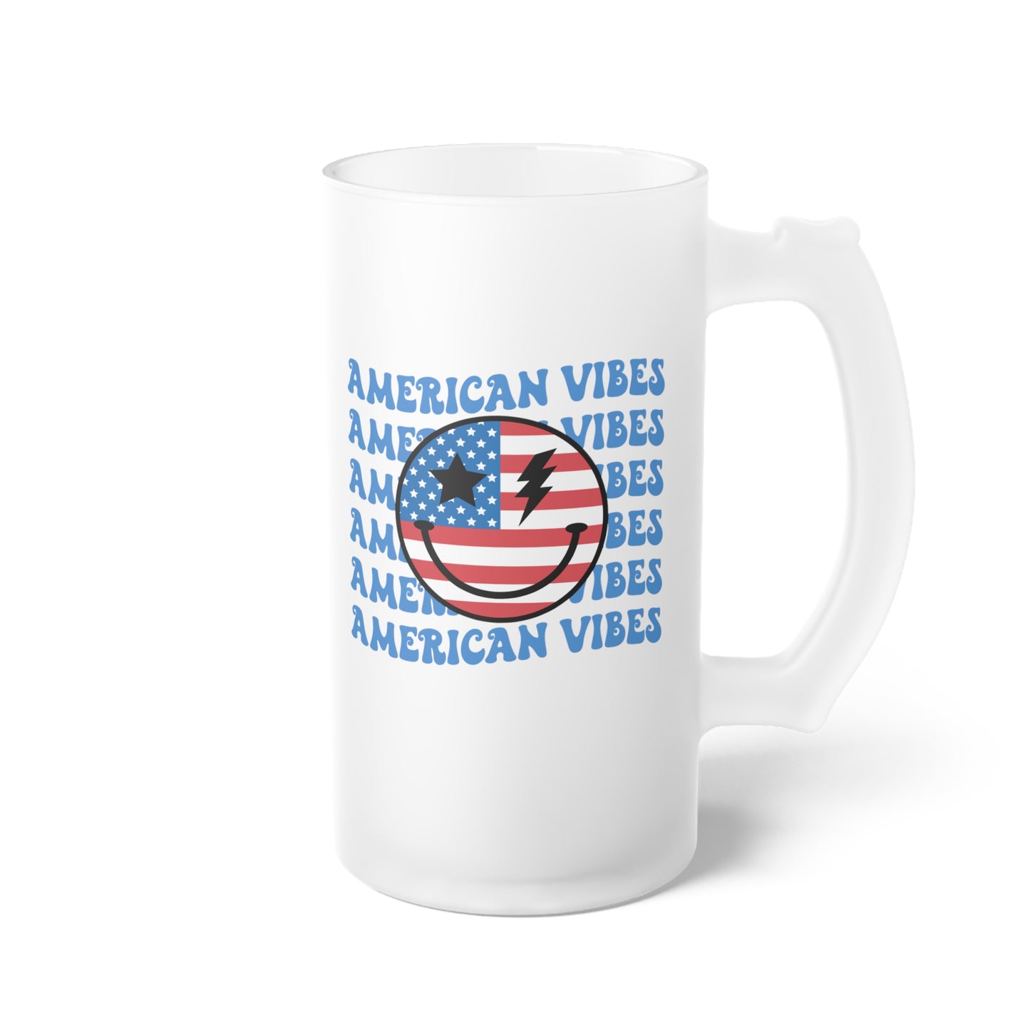 American Vibes Design America /United States / USA/ 4th of July Frosted Glass Beer Mug