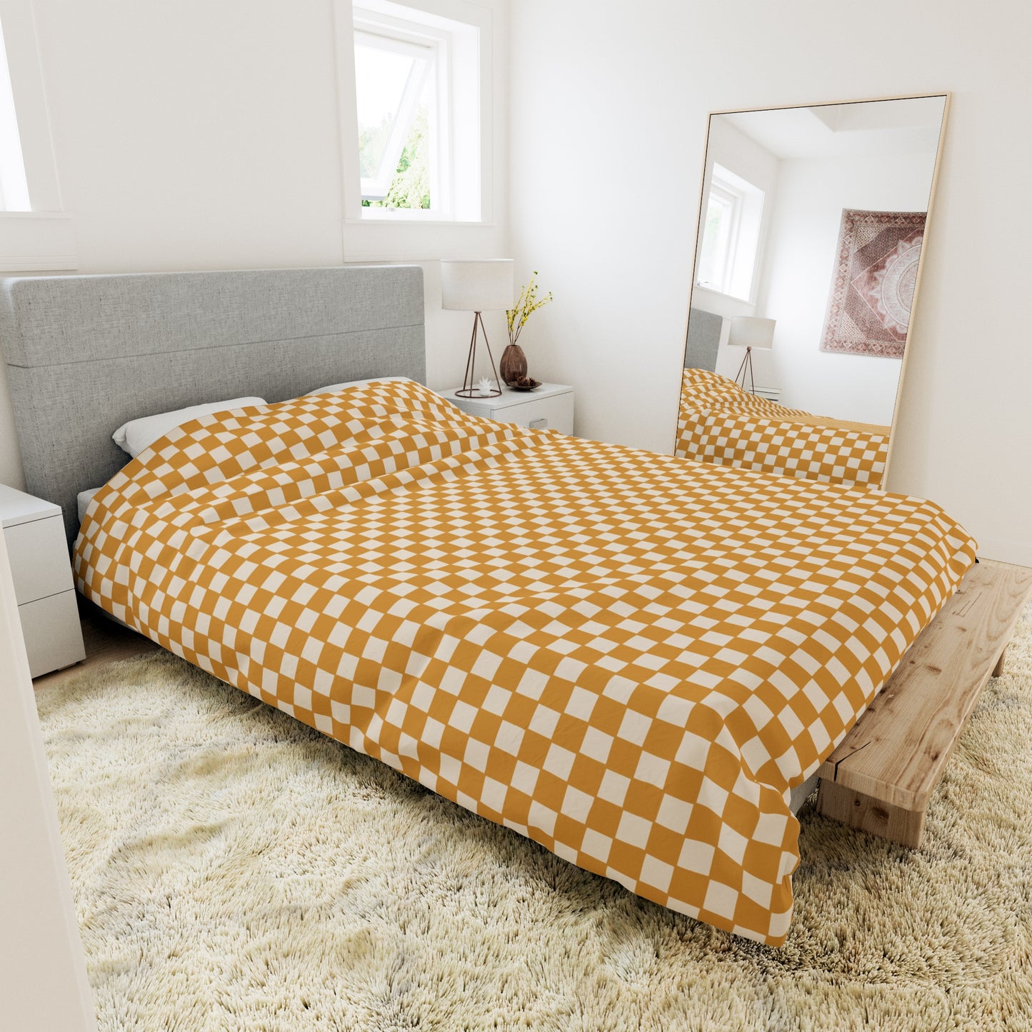 Boho Gold and Cream Checkerboard Duvet Cover