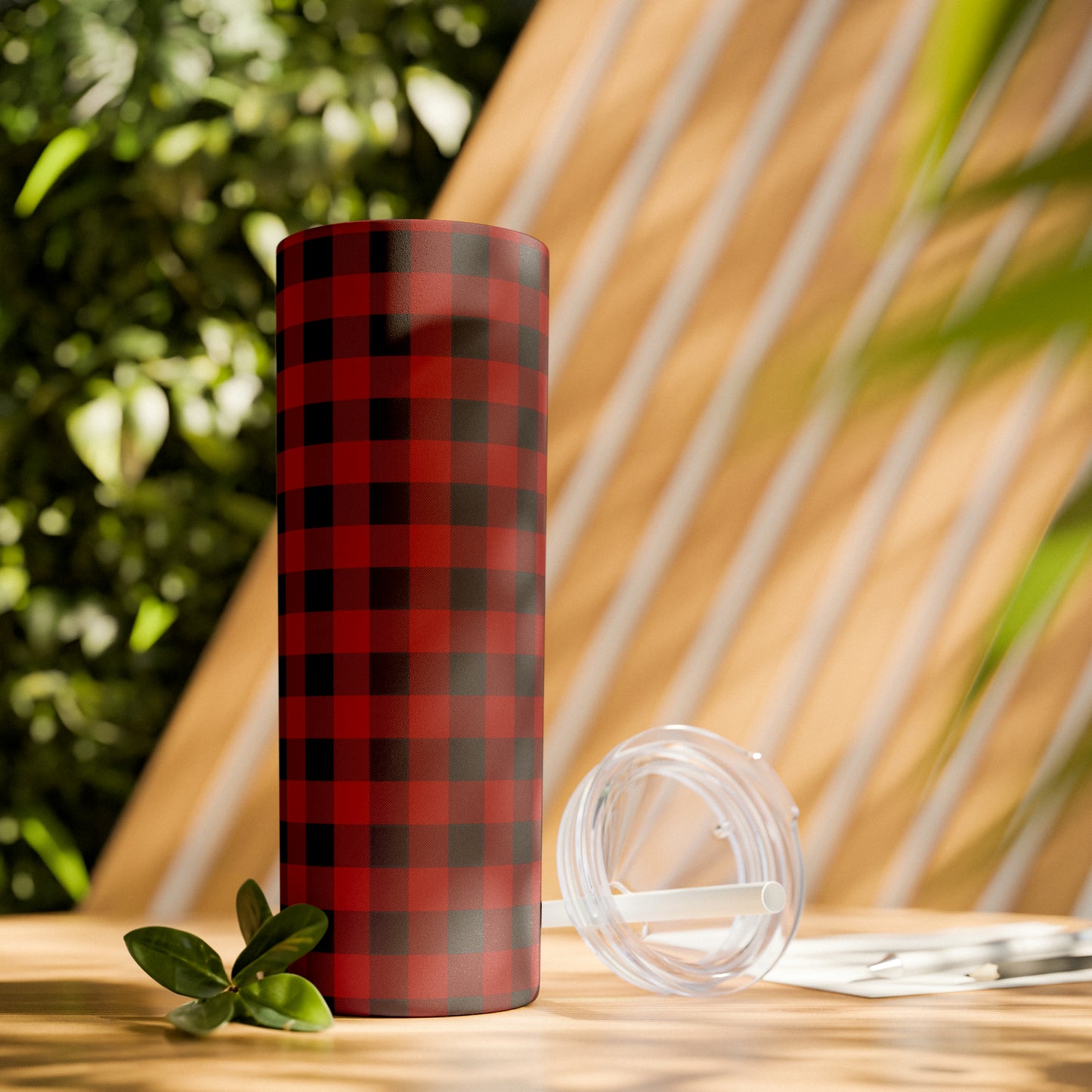 Red and Black Plaid/ Buffalo Plaid Skinny Tumbler with Straw, 20oz