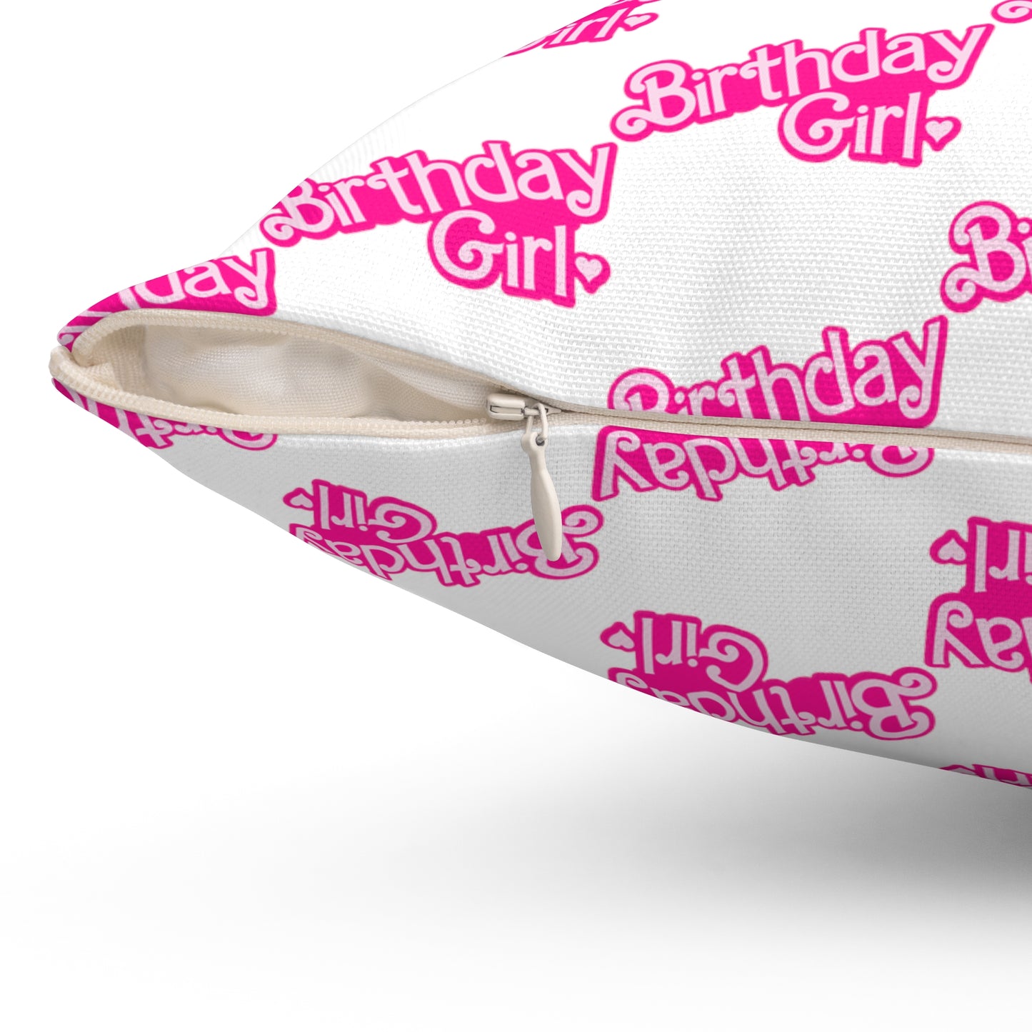 Birthday Girl Barbie Font Pattern Polyester Square Pillow