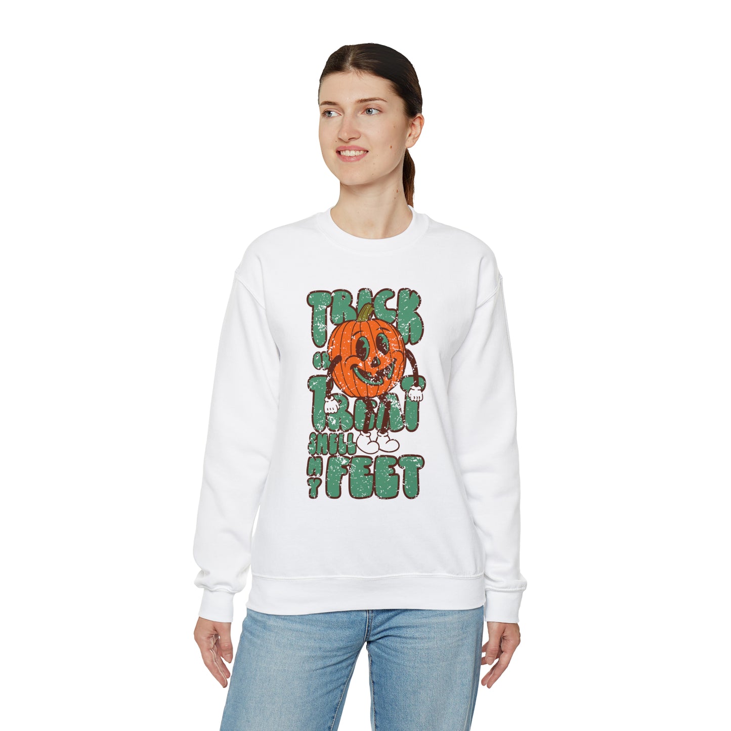 Distressed Trick or Treat Smell My Feet Heavy Blend™ Crewneck Sweatshirt