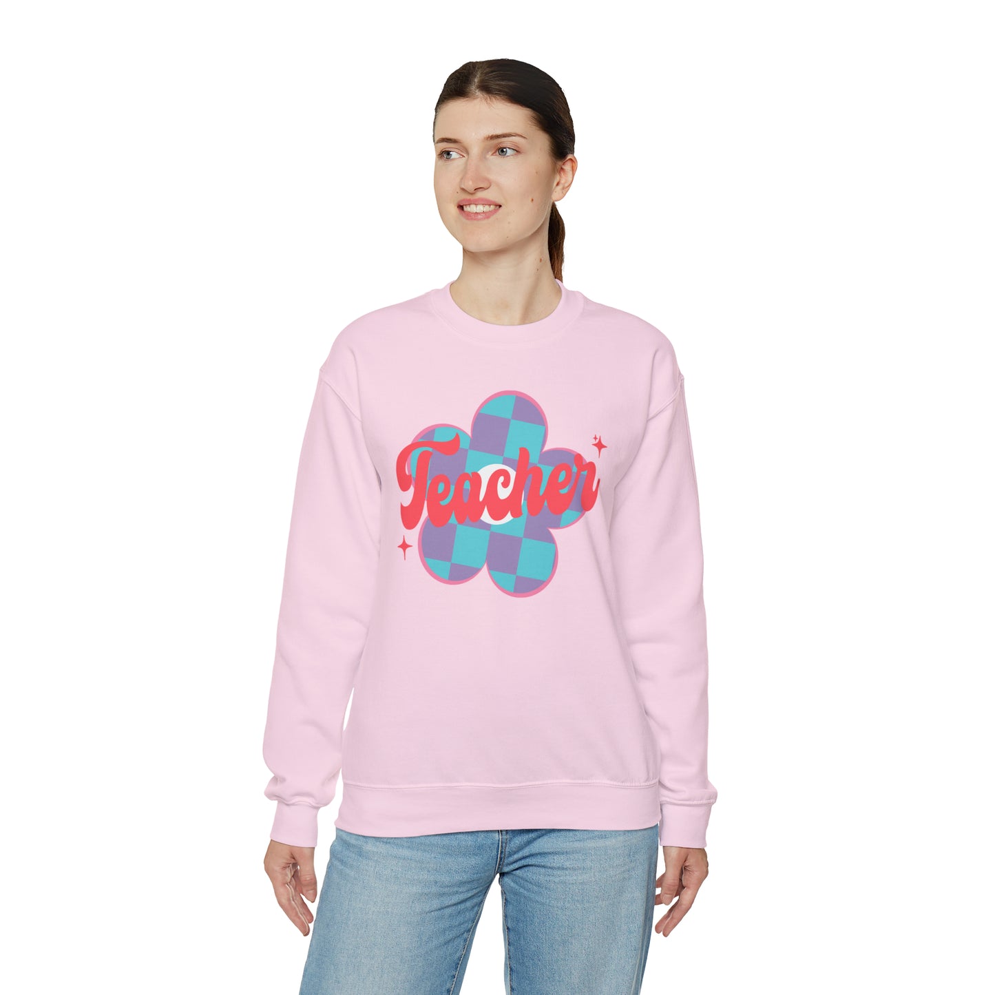 Plaid Daisy Teacher Heavy Blend™ Crewneck Sweatshirt