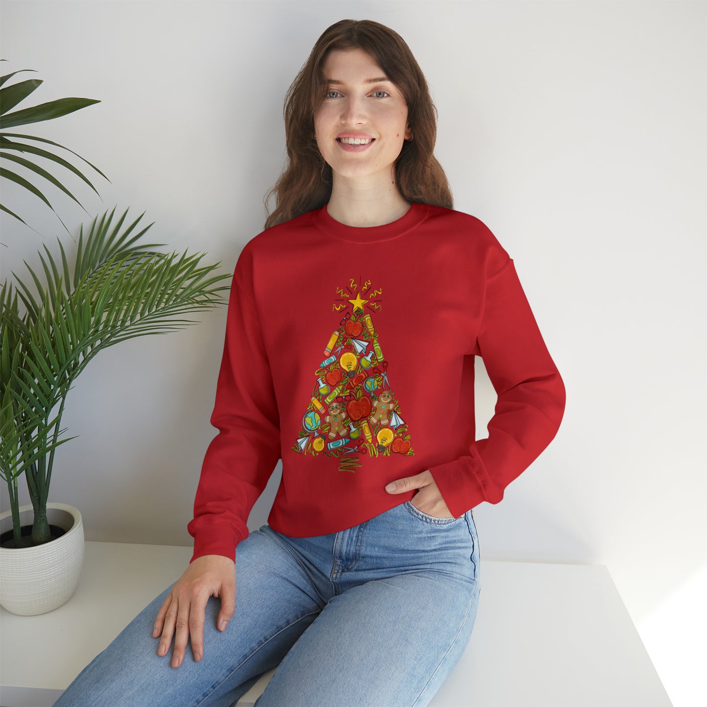 Teacher Supplies Christmas Tree Heavyweight Crewneck Sweatshirt