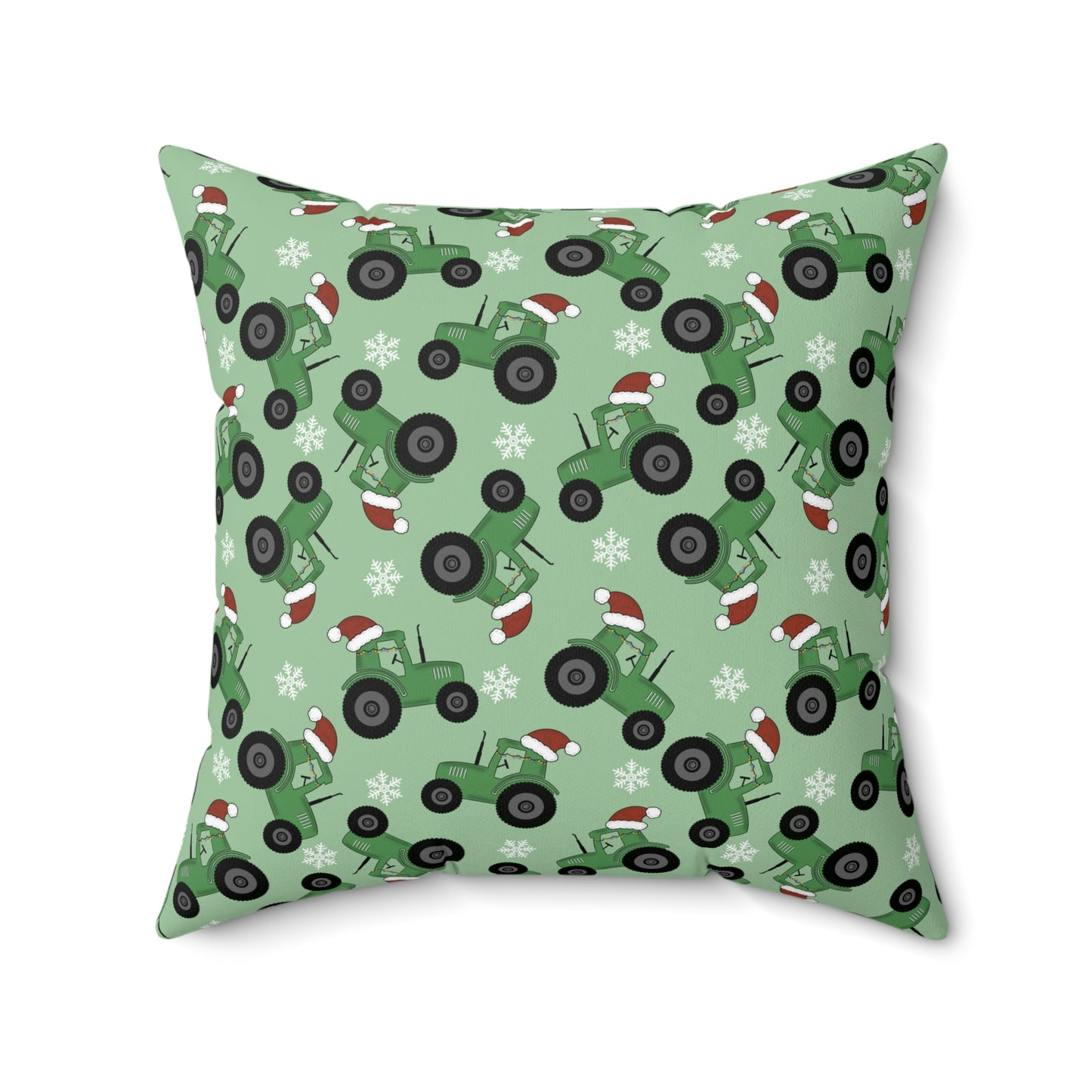 Christmas Green Tractor Print/ Holiday Polyester Square Pillow