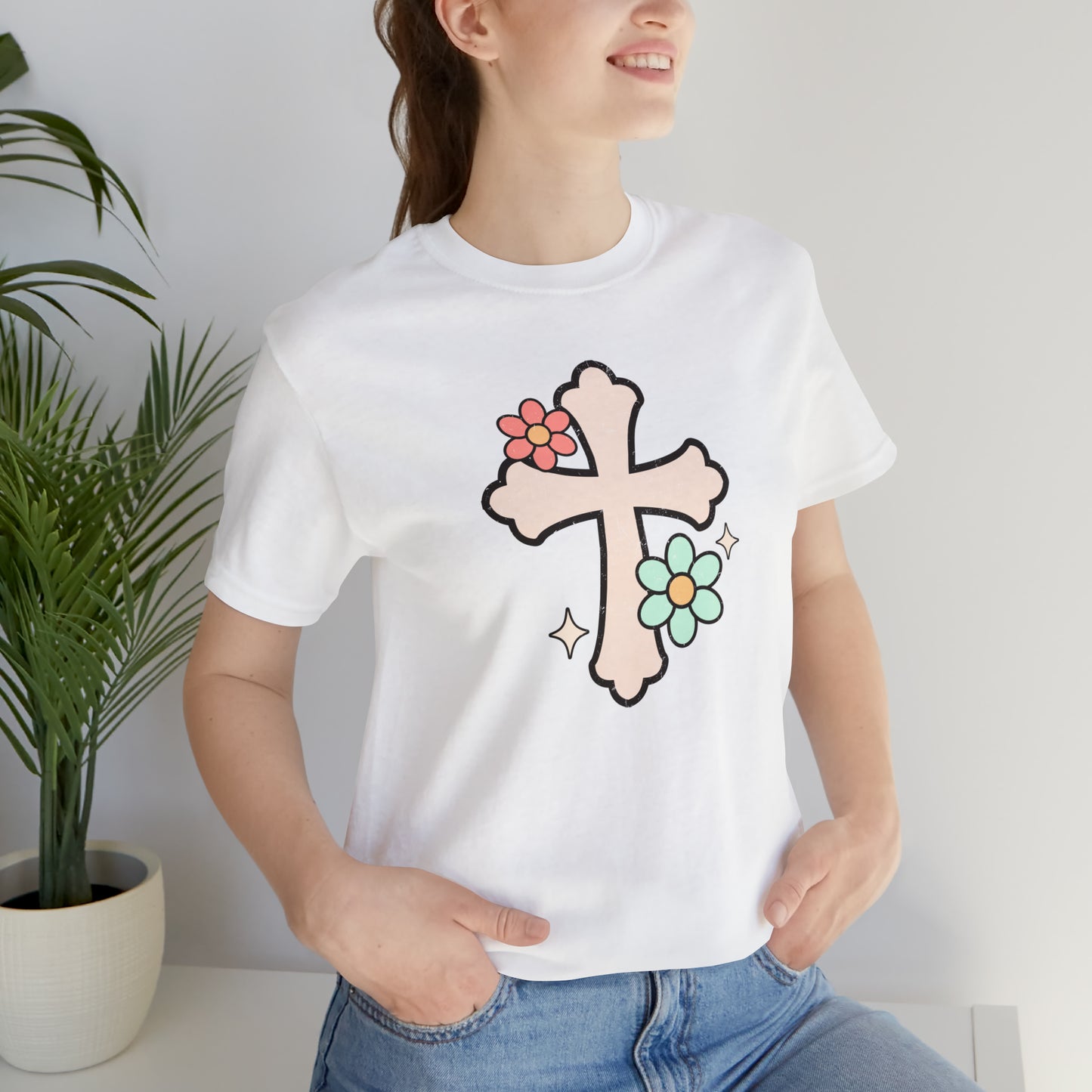 Vintage Floral Boho Cross T-Shirt