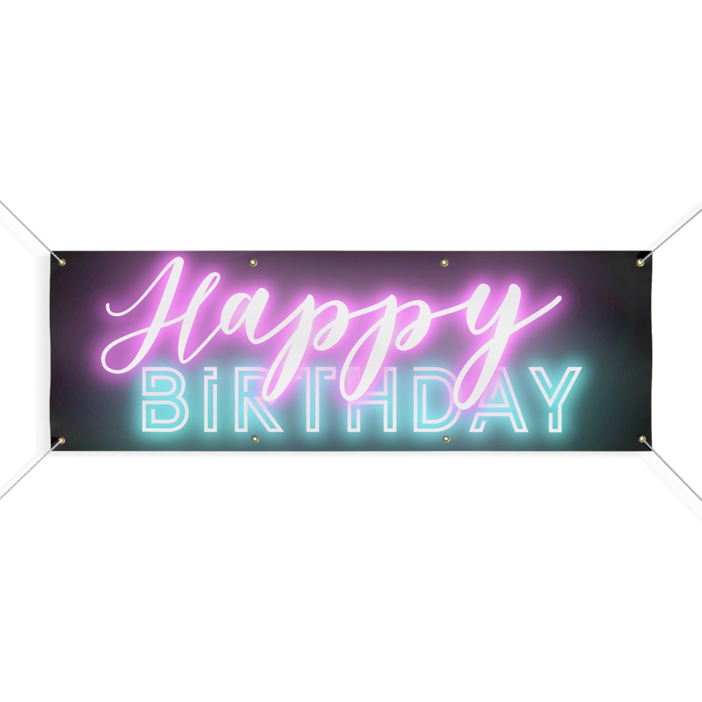 Happy Birthday Neon Font Black Matte Banner