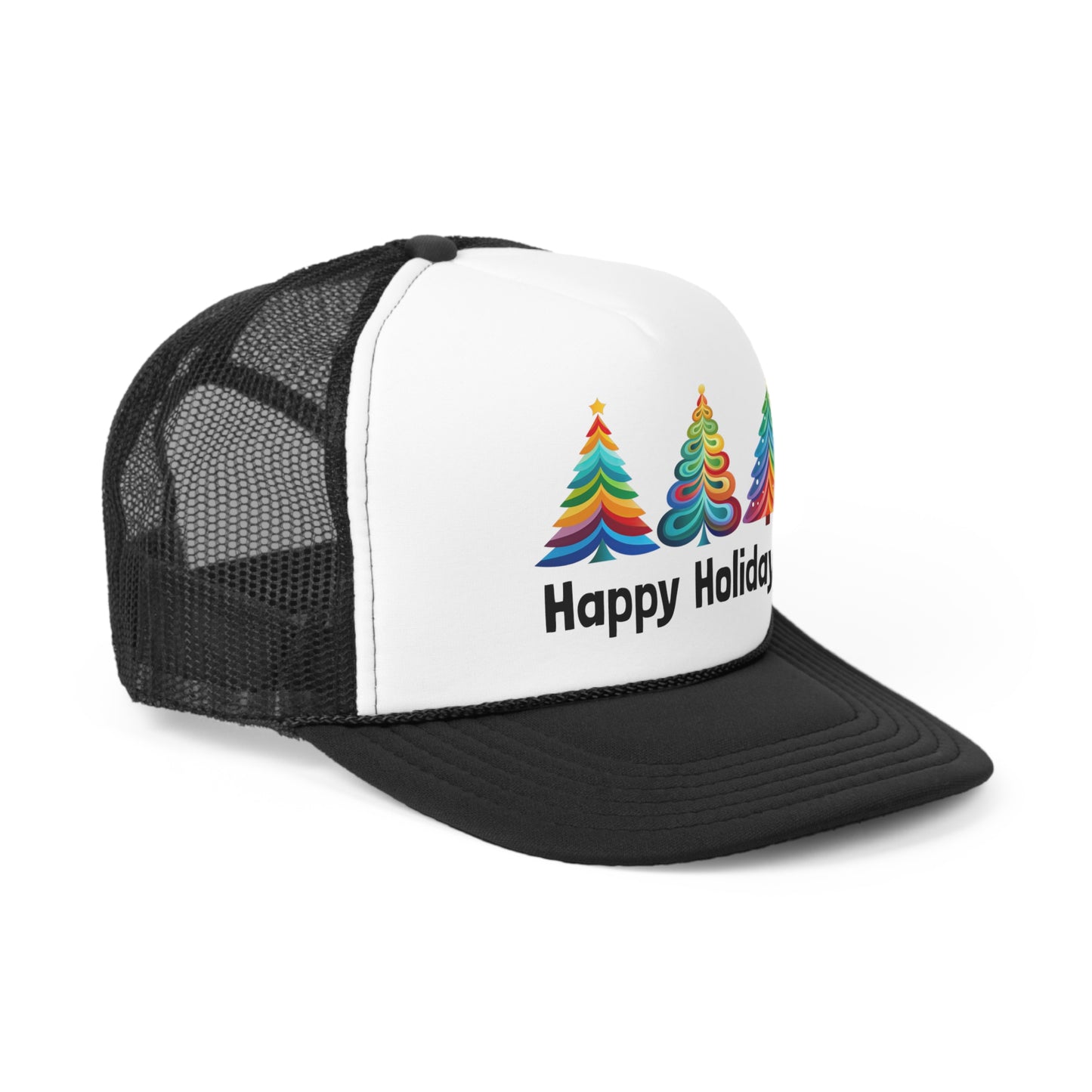 Happy Holidays Layered Rainbow Christmas Tree Tall Trucker Caps