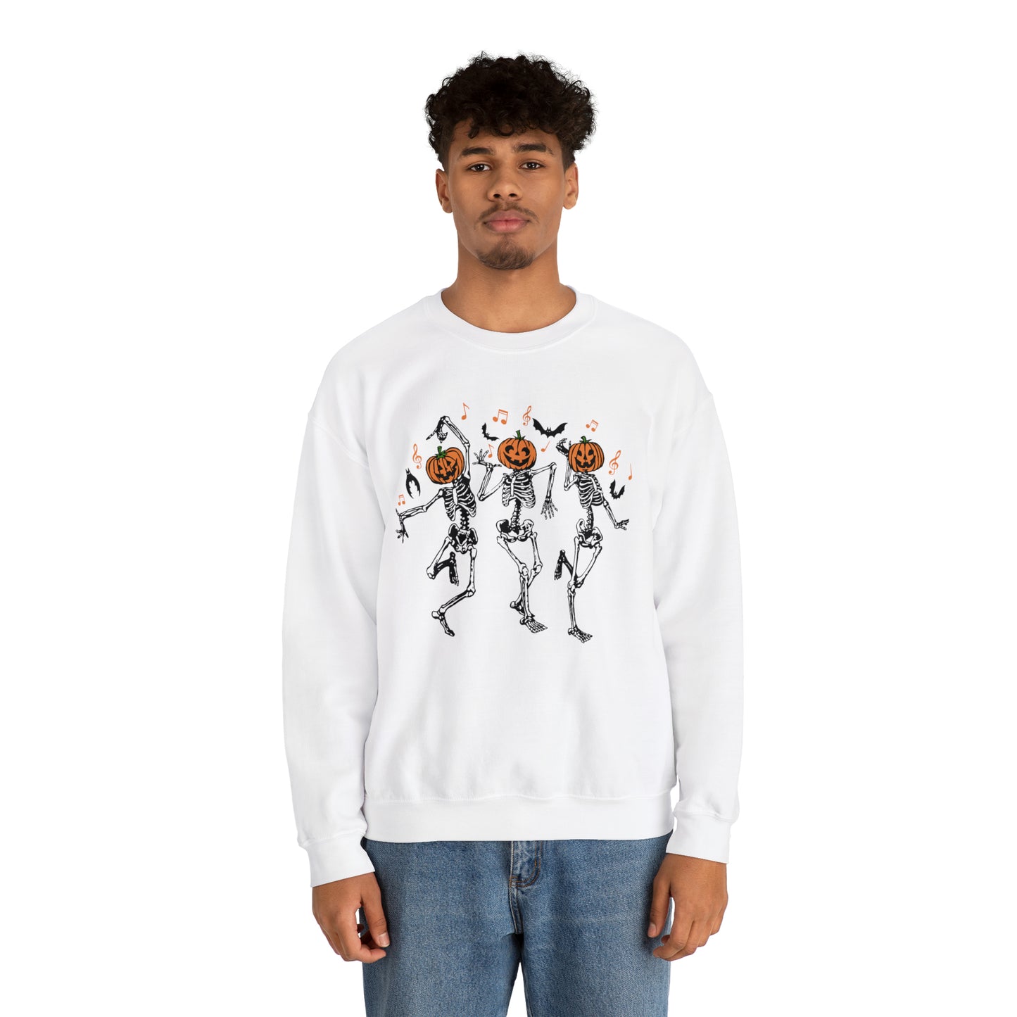 Dancing Skeletons Fall Halloween Retro Warm Colored  Unisex Heavy Blend™ Crewneck Sweatshirt