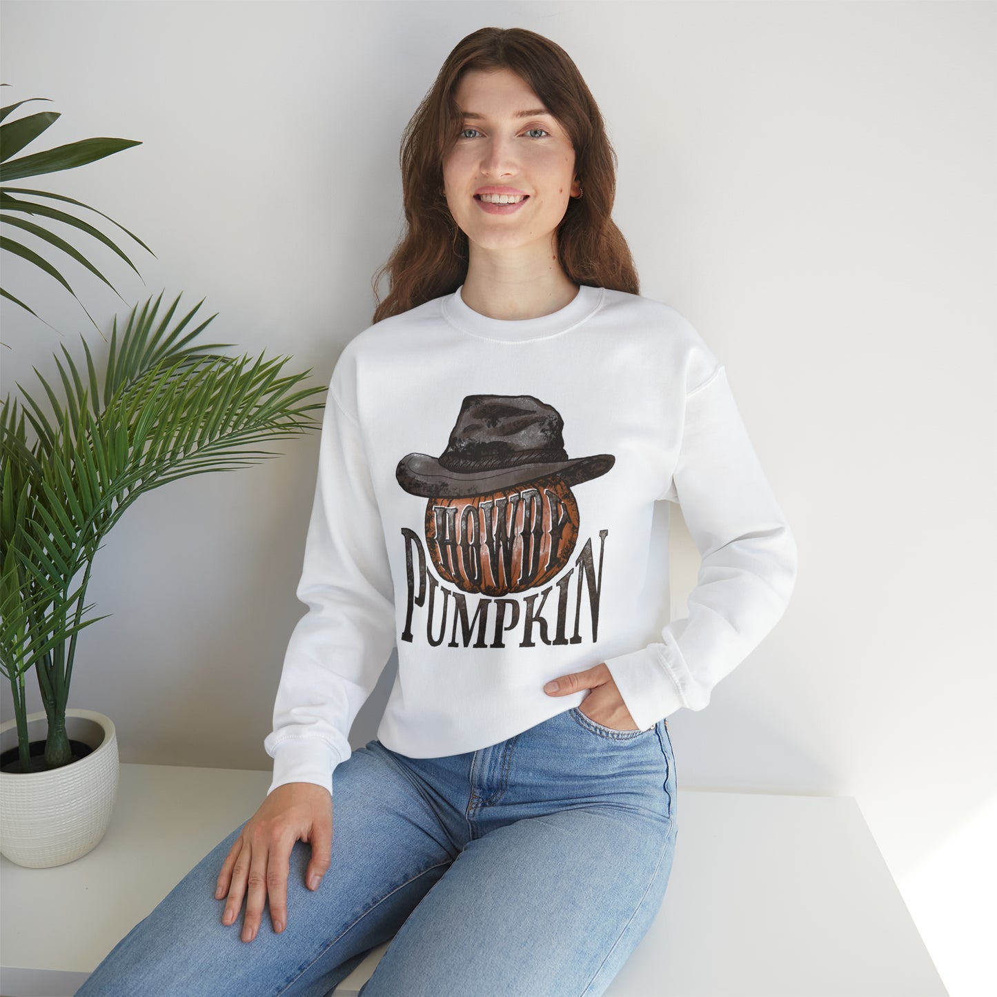 Howdy Pumpkin Fall Halloween Retro Warm Colored  Unisex Heavy Blend™ Crewneck Sweatshirt