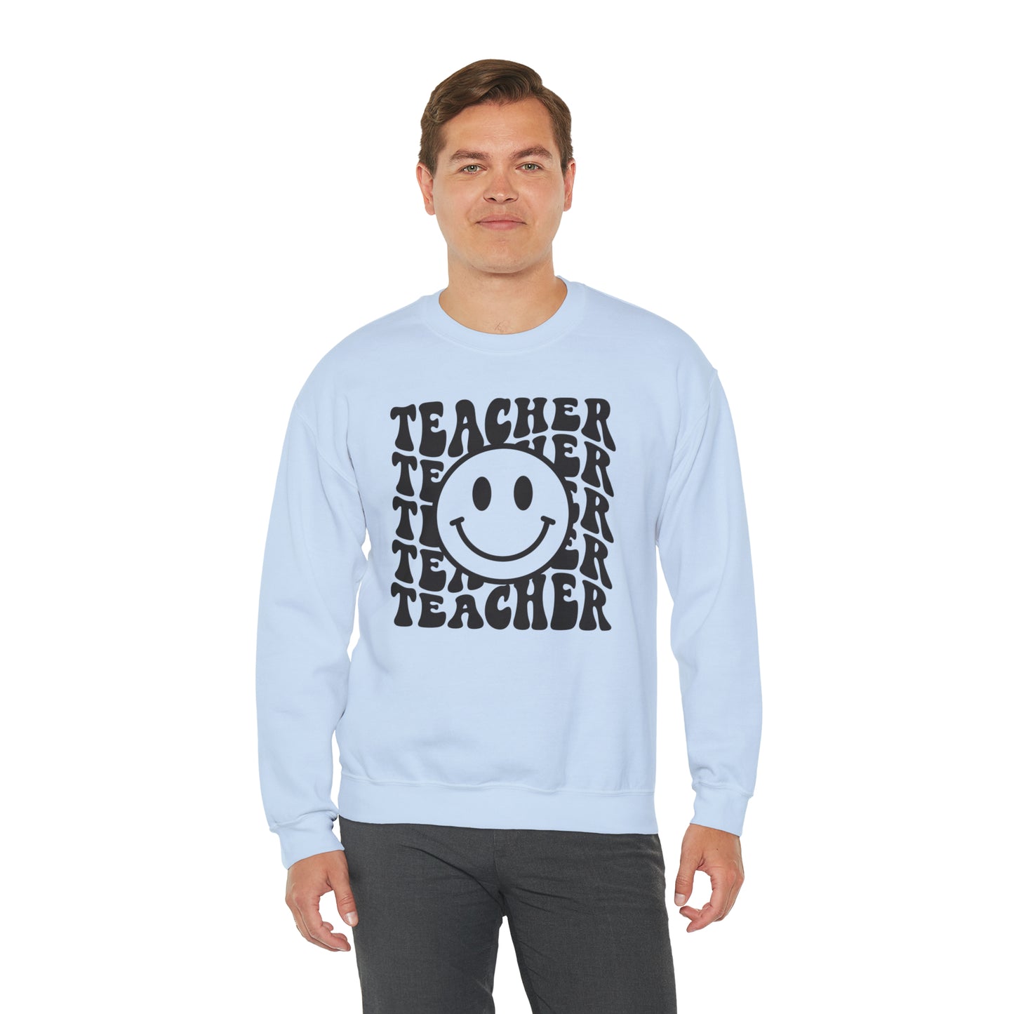 Retro Teacher with Smiley Face Black Logo Unisex Heavy Blend™ Crewneck Sweatshirt